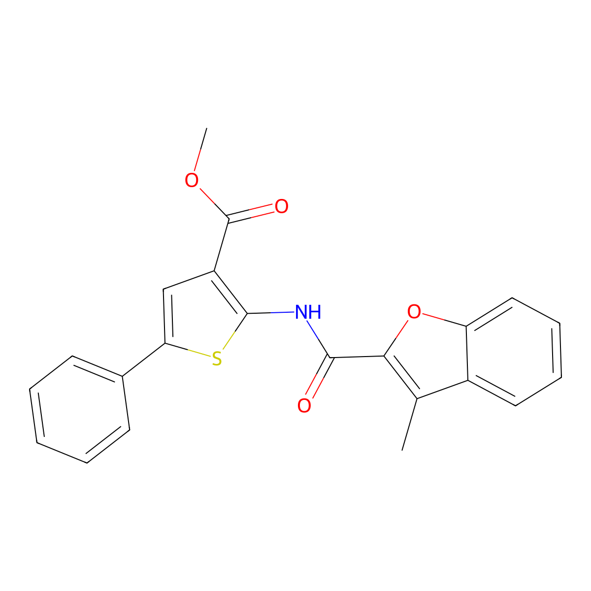 3-Thiophenecarboxylicacid,2-[[(3-methyl-2-benzofuranyl)carbonyl]amino]-5-phenyl-,methylester(9ci) molecular structure, CAS 588674-68-4