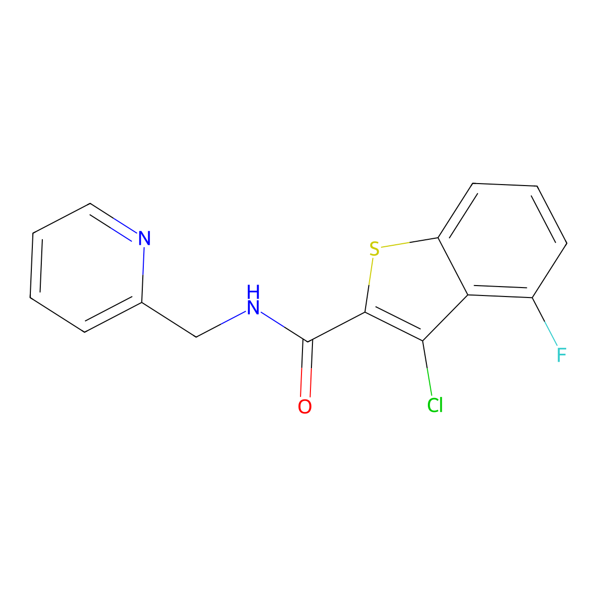 3-Chloro-4-fluoro-N-(2-pyridinylmethyl)benzo(b)thiophene-2-carboxamide molecular structure, CAS 588675-32-5