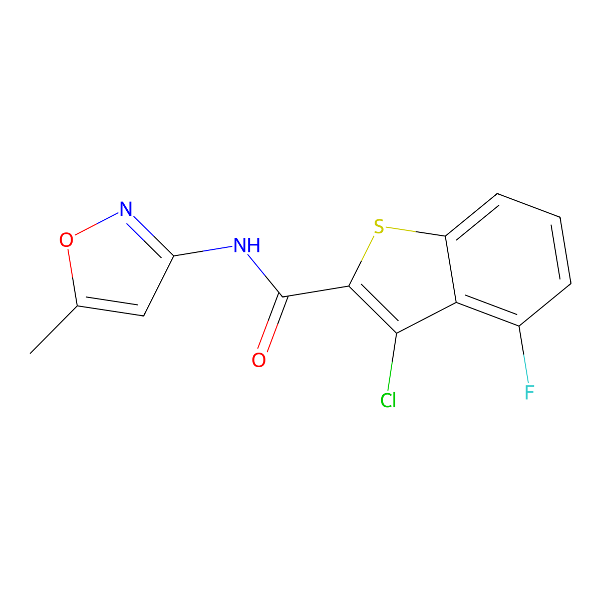3-Chloro-4-fluoro-N-(5-methylisoxazol-3-yl)benzo[b]thiophene-2-carboxamide molecular structure, CAS 588675-34-7