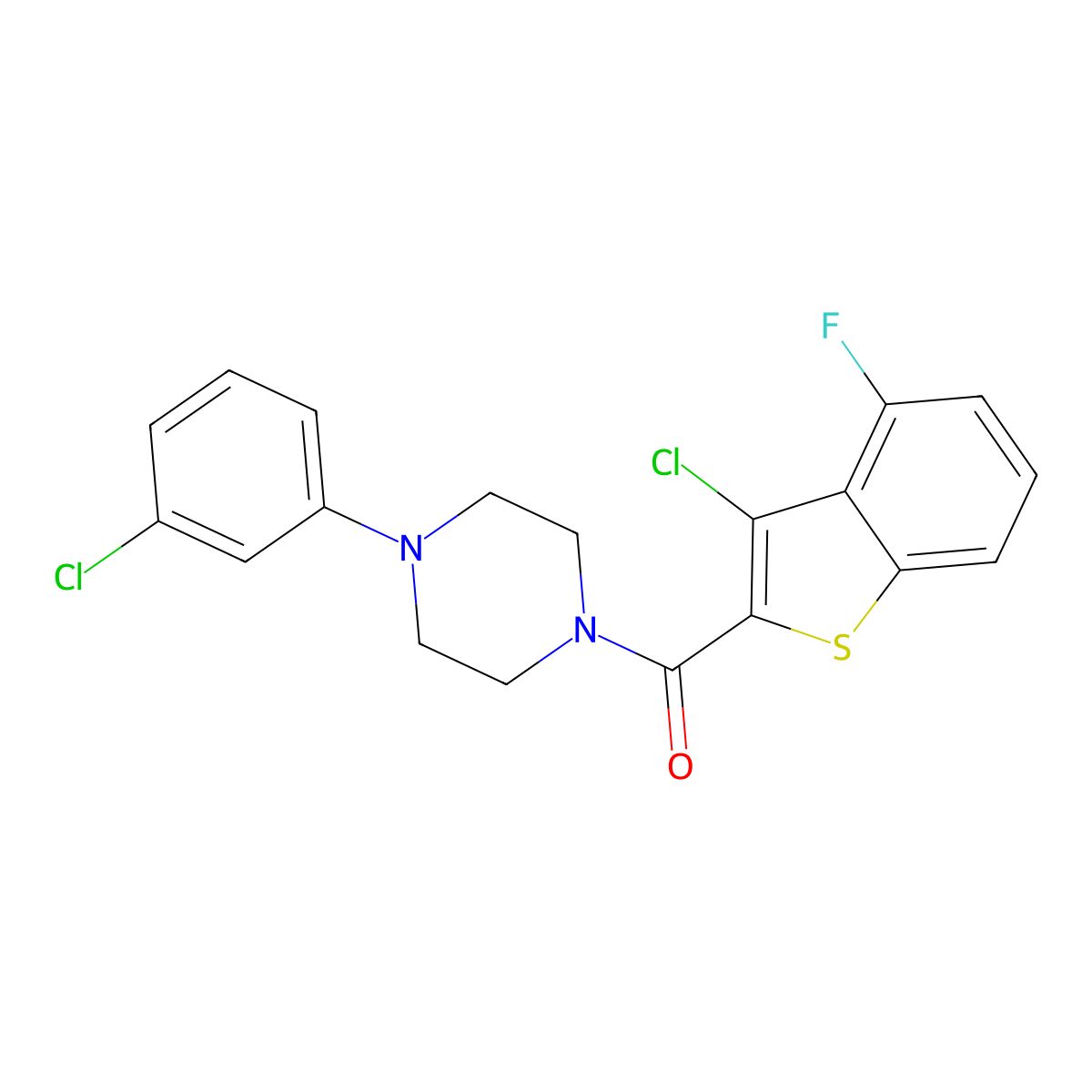 3-Chloro-4-fluorobenzo[b]thiophen-2-yl 4-(3-chlorophenyl)piperazinyl ketone molecular structure, CAS 588675-51-8
