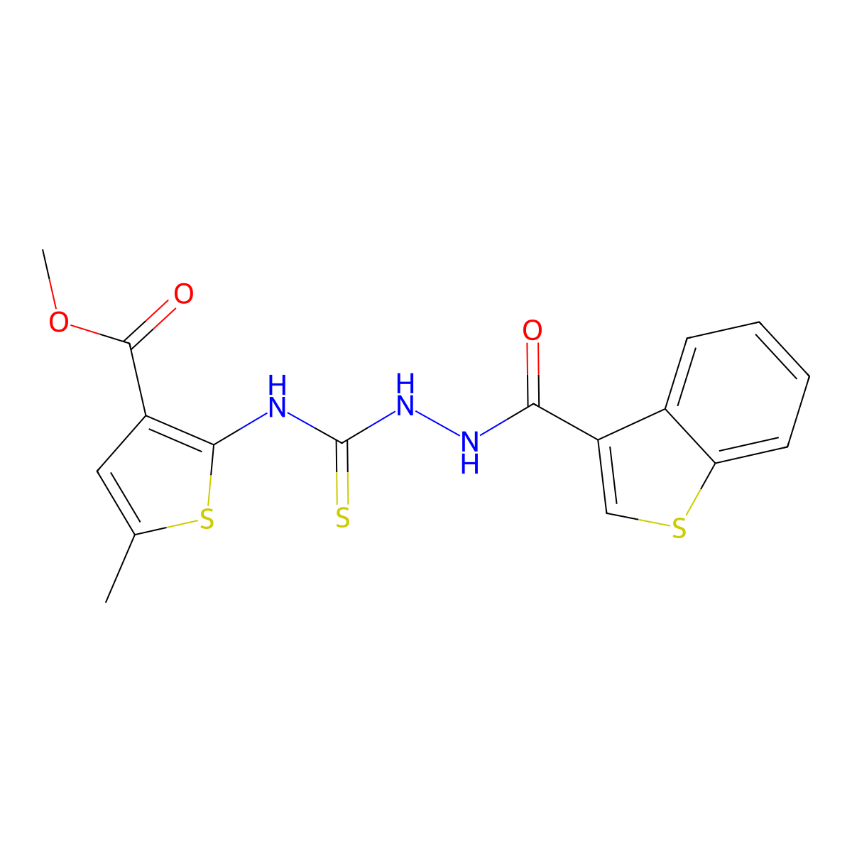 Methyl 2-({[2-(1-benzothiophen-3-ylcarbonyl)hydrazinyl]carbonothioyl}amino)-5-methylthiophene-3-carboxylate molecular structure, CAS 588675-72-3