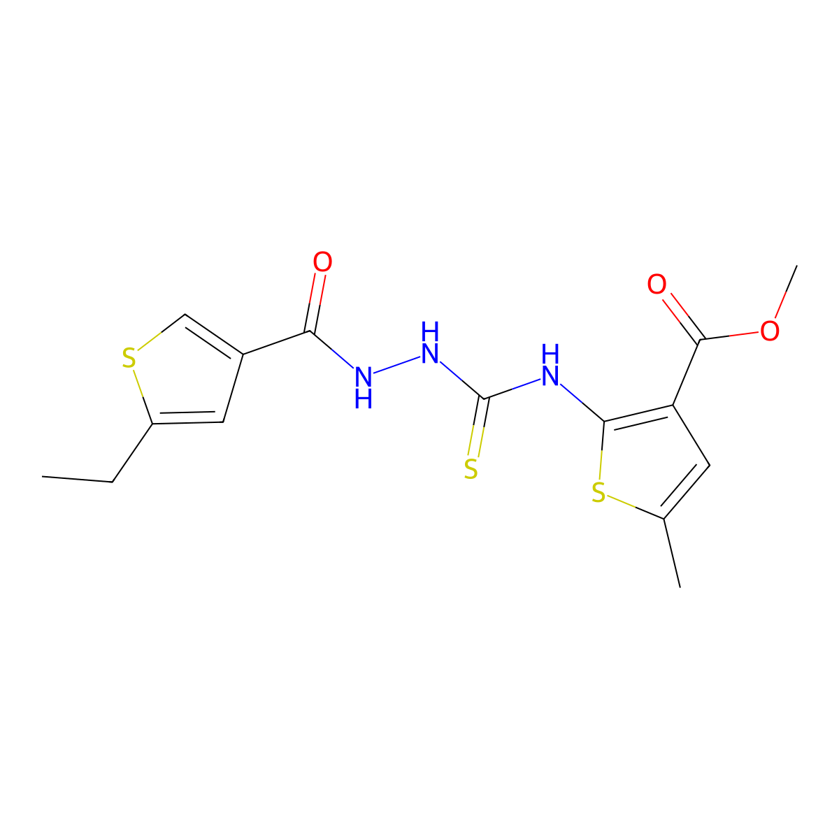 Methyl 2-[({2-[(5-ethylthiophen-3-yl)carbonyl]hydrazinyl}carbonothioyl)amino]-5-methylthiophene-3-carboxylate molecular structure, CAS 588675-77-8