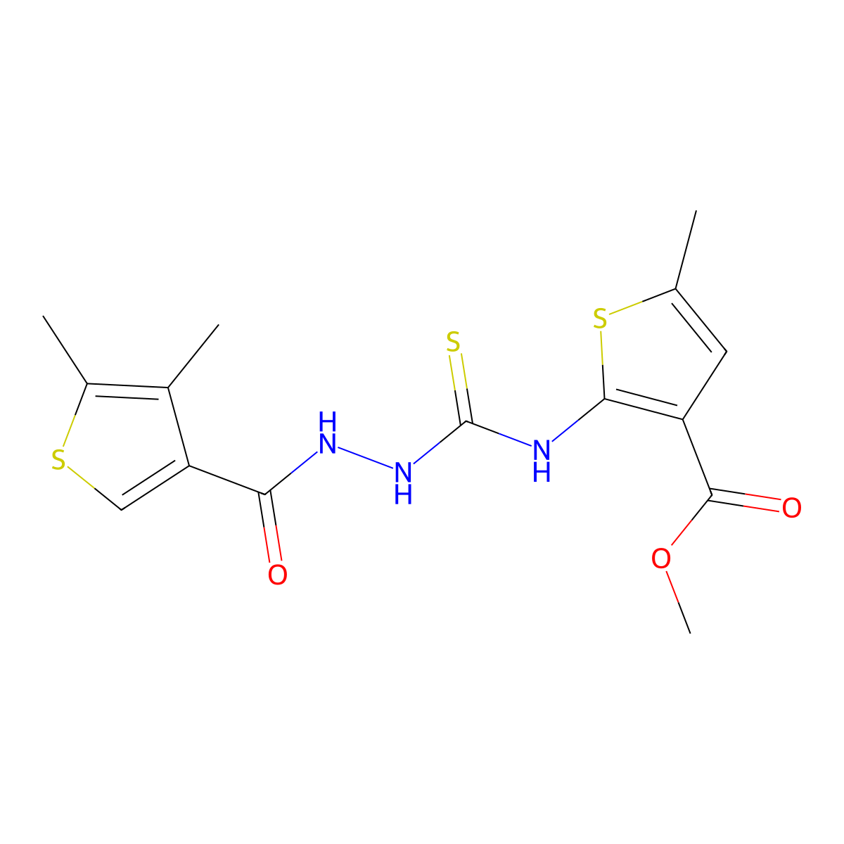 Methyl 2-[({2-[(4,5-dimethylthiophen-3-yl)carbonyl]hydrazinyl}carbonothioyl)amino]-5-methylthiophene-3-carboxylate molecular structure, CAS 588675-80-3