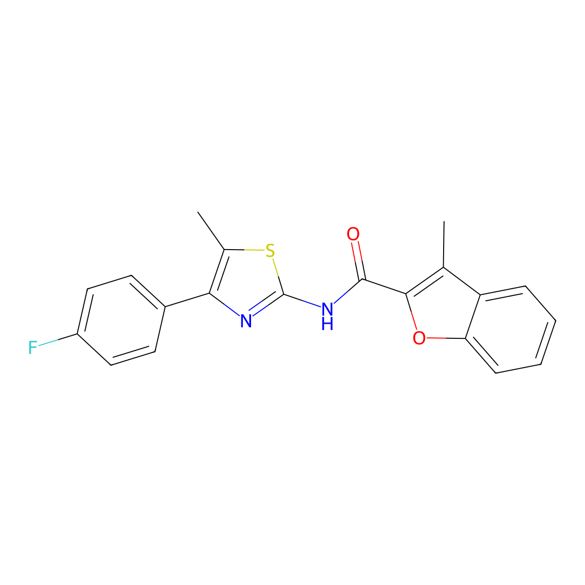 N-[4-(4-fluorophenyl)-5-methyl-1,3-thiazol-2-yl]-3-methyl-1-benzofuran-2-carboxamide molecular structure, CAS 588676-05-5