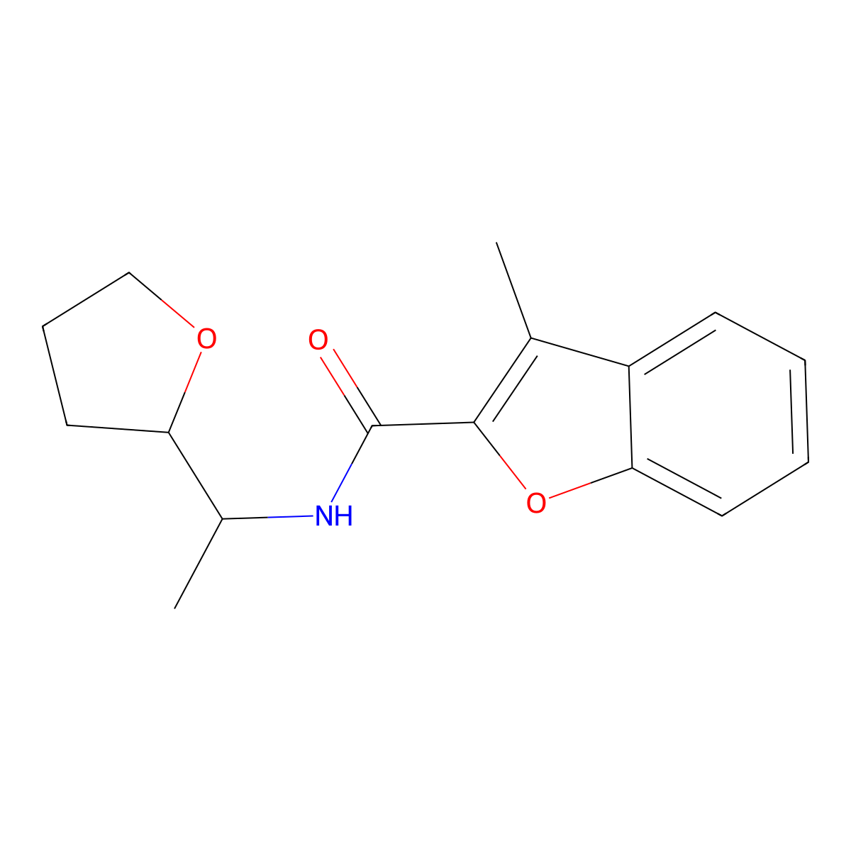3-methyl-N-[1-(tetrahydrofuran-2-yl)ethyl]-1-benzofuran-2-carboxamide molecular structure, CAS 588676-09-9