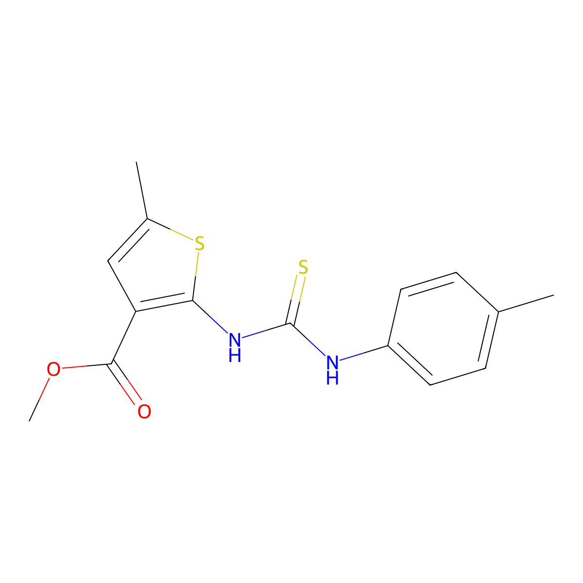 Methyl 5-methyl-2-{[(4-methylphenyl)carbamothioyl]amino}thiophene-3-carboxylate molecular structure, CAS 588676-23-7