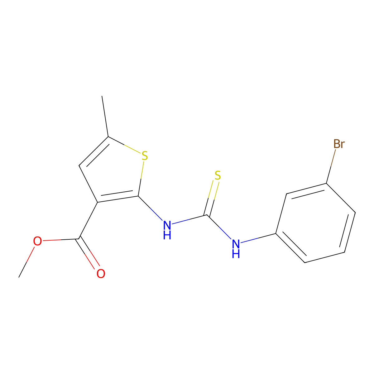 Methyl 2-{[(3-bromophenyl)carbamothioyl]amino}-5-methylthiophene-3-carboxylate molecular structure, CAS 588676-25-9