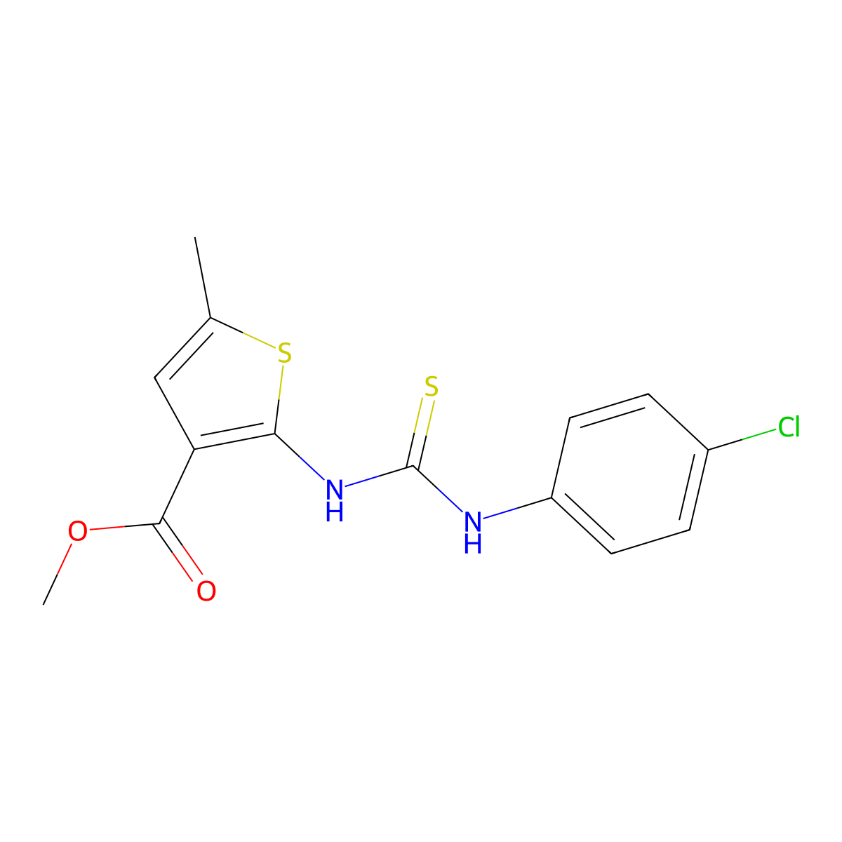 Methyl 2-{[(4-chlorophenyl)carbamothioyl]amino}-5-methylthiophene-3-carboxylate molecular structure, CAS 588676-26-0