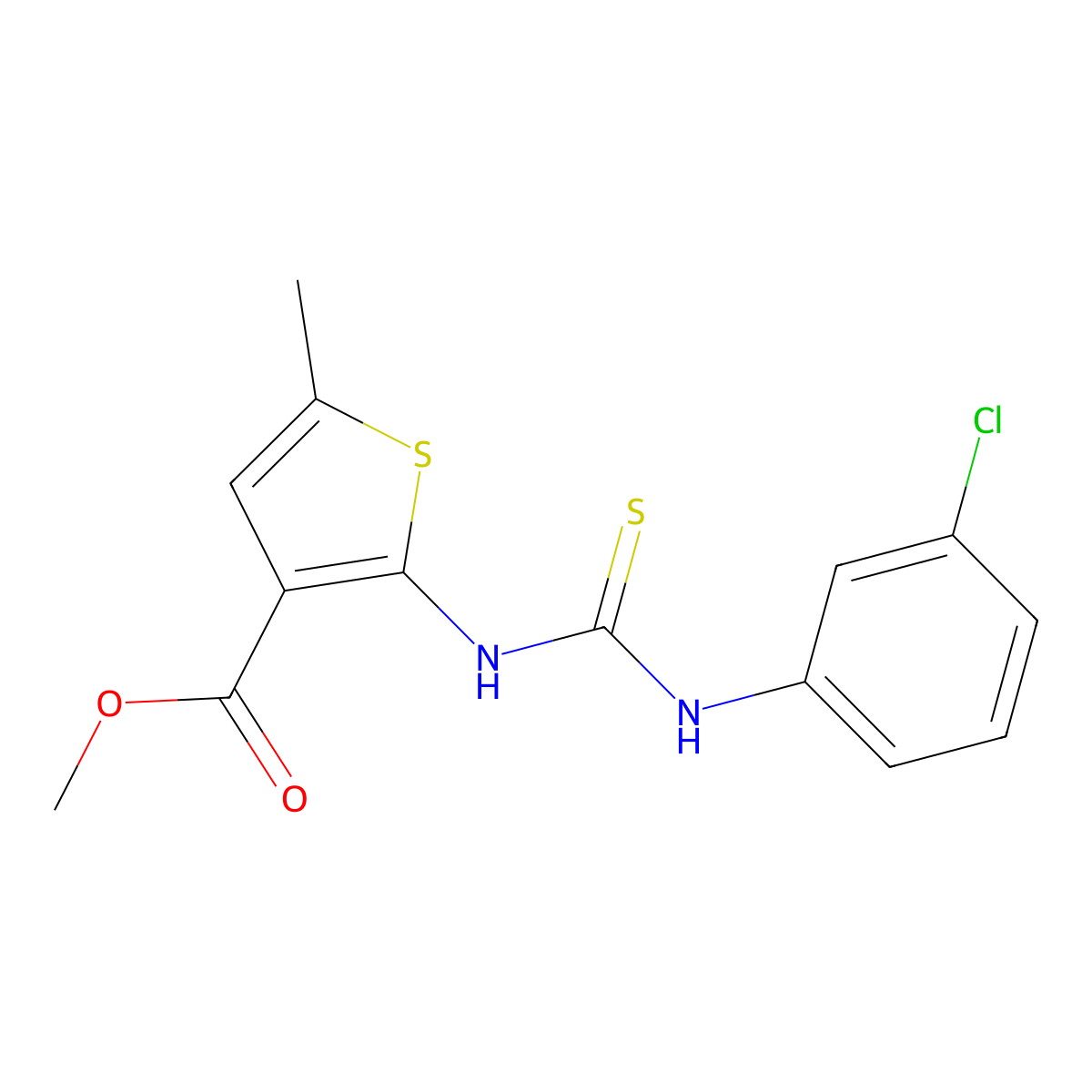 Methyl 2-{[(3-chlorophenyl)carbamothioyl]amino}-5-methylthiophene-3-carboxylate molecular structure, CAS 588676-28-2