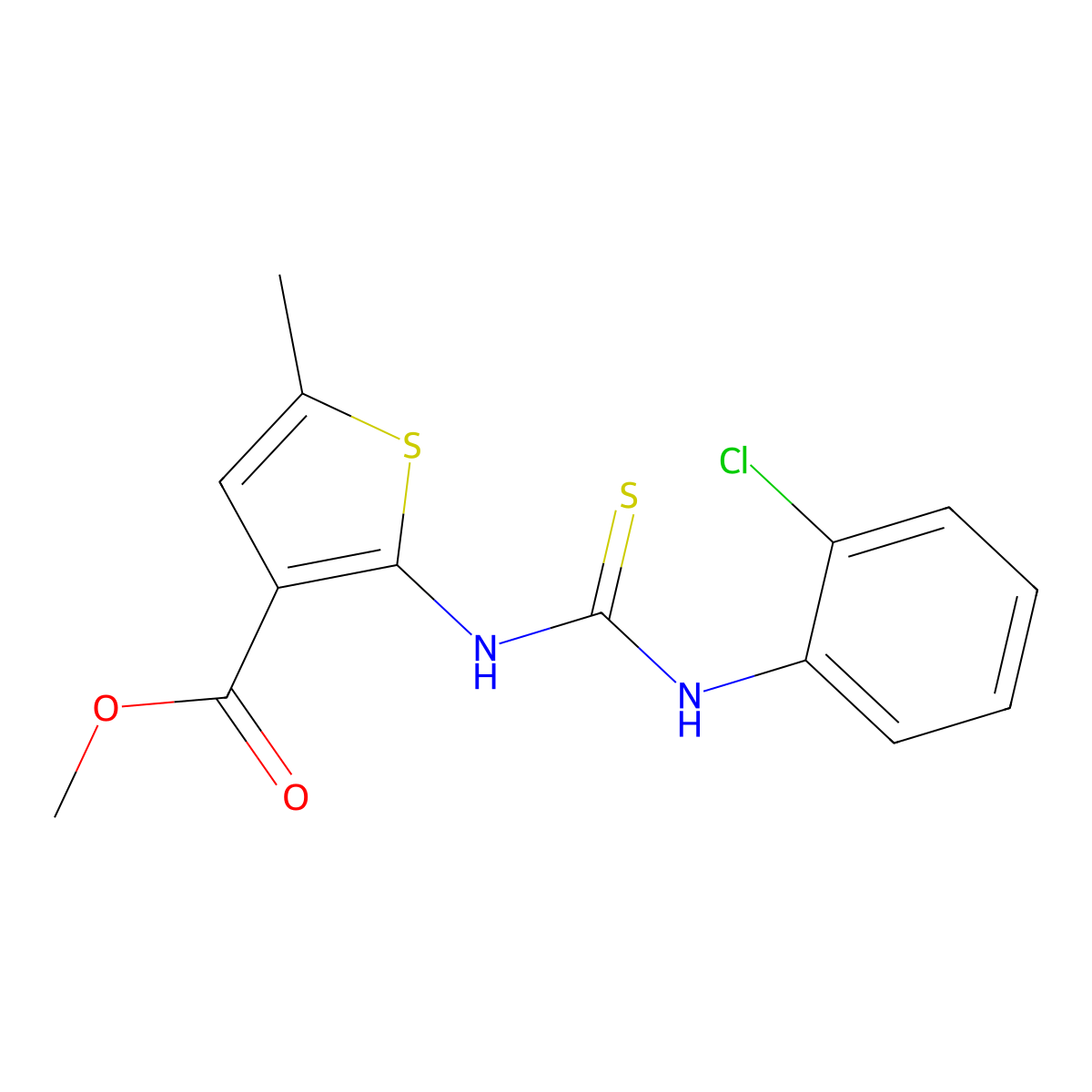 Methyl 2-{[(2-chlorophenyl)carbamothioyl]amino}-5-methylthiophene-3-carboxylate molecular structure, CAS 588676-32-8