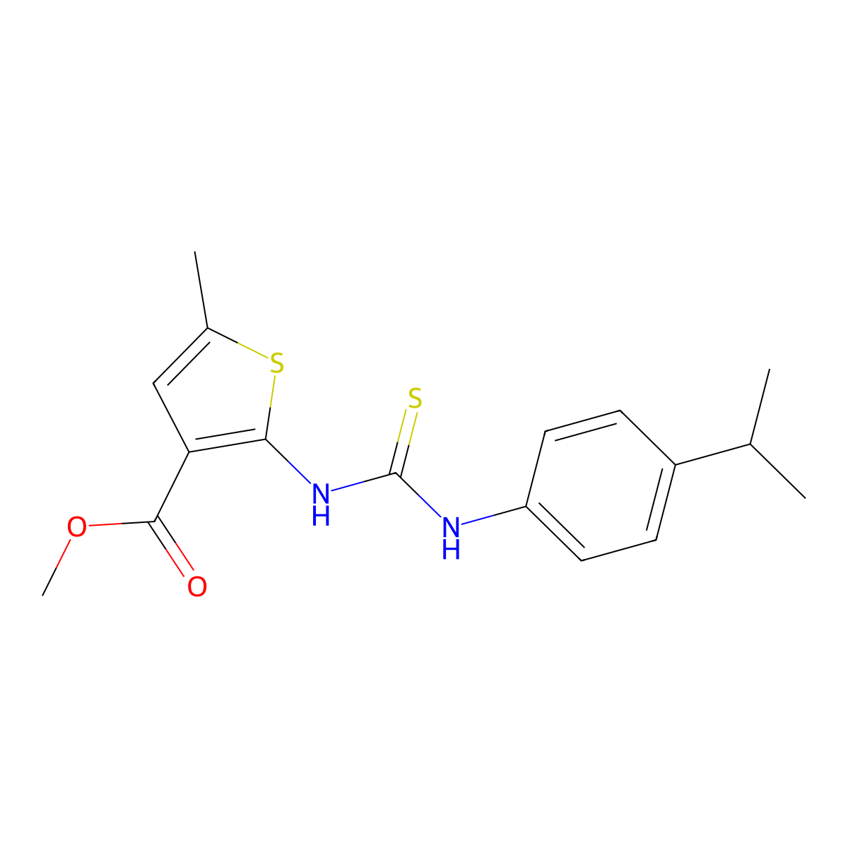Methyl 5-methyl-2-({[4-(propan-2-yl)phenyl]carbamothioyl}amino)thiophene-3-carboxylate molecular structure, CAS 588676-35-1