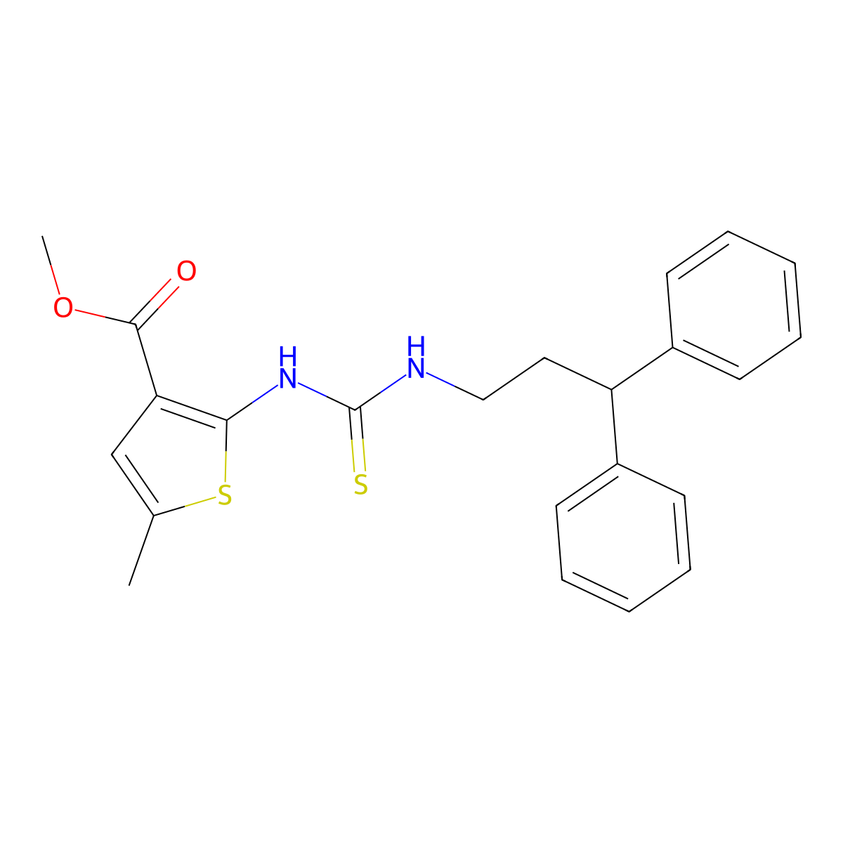Methyl 2-{[(3,3-diphenylpropyl)carbamothioyl]amino}-5-methylthiophene-3-carboxylate molecular structure, CAS 588676-46-4