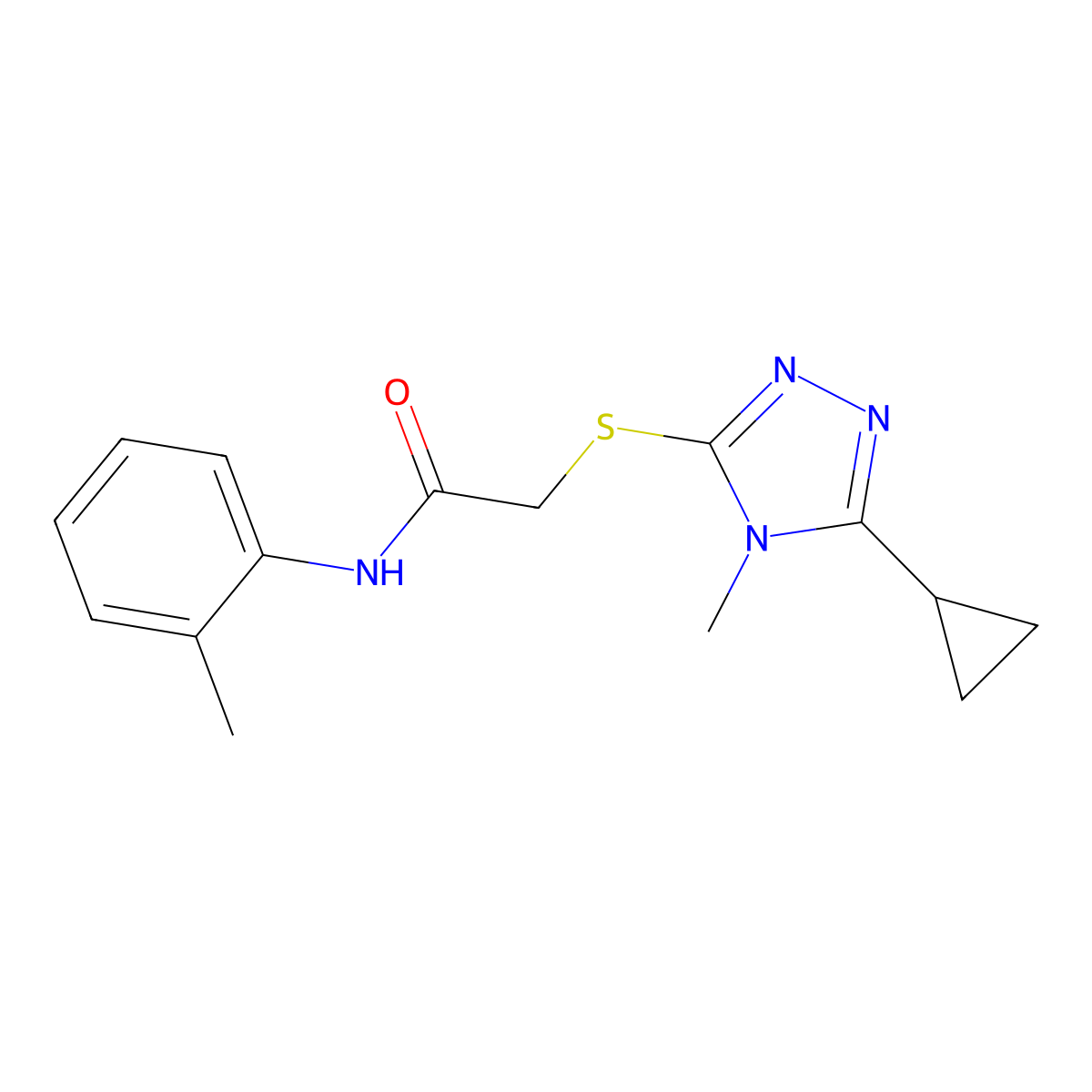 2-[(5-cyclopropyl-4-methyl-4H-1,2,4-triazol-3-yl)sulfanyl]-N-(2-methylphenyl)acetamide molecular structure, CAS 588676-67-9