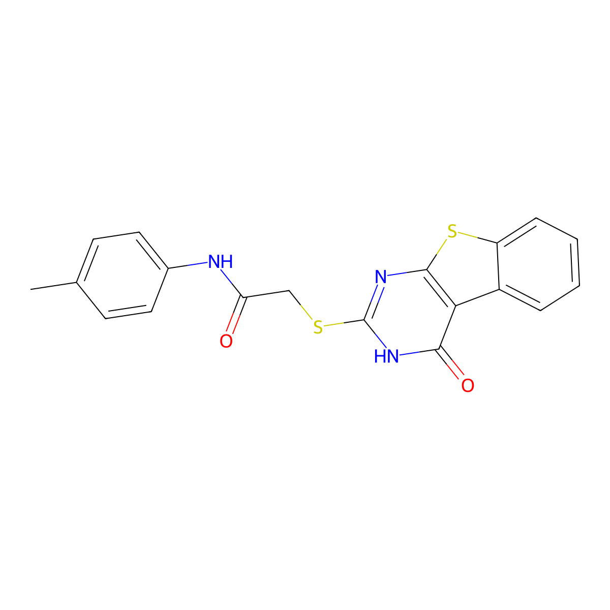 N-(4-methylphenyl)-2-[(4-oxo-3,4-dihydro[1]benzothieno[2,3-d]pyrimidin-2-yl)sulfanyl]acetamide molecular structure, CAS 588676-70-4