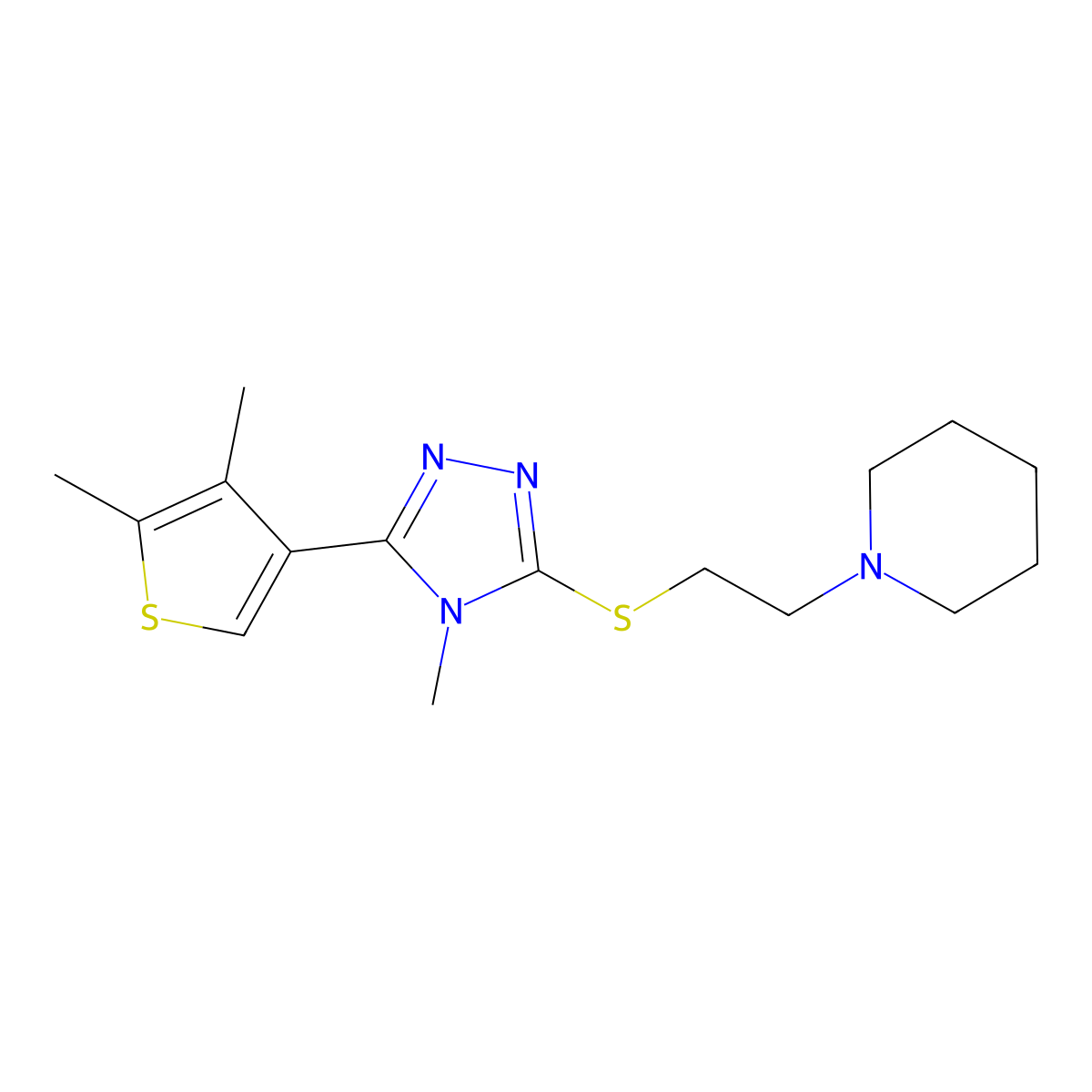 1-[2-[[5-(4,5-Dimethylthiophen-3-yl)-4-methyl-1,2,4-triazol-3-yl]sulfanyl]ethyl]piperidine molecular structure, CAS 588676-72-6