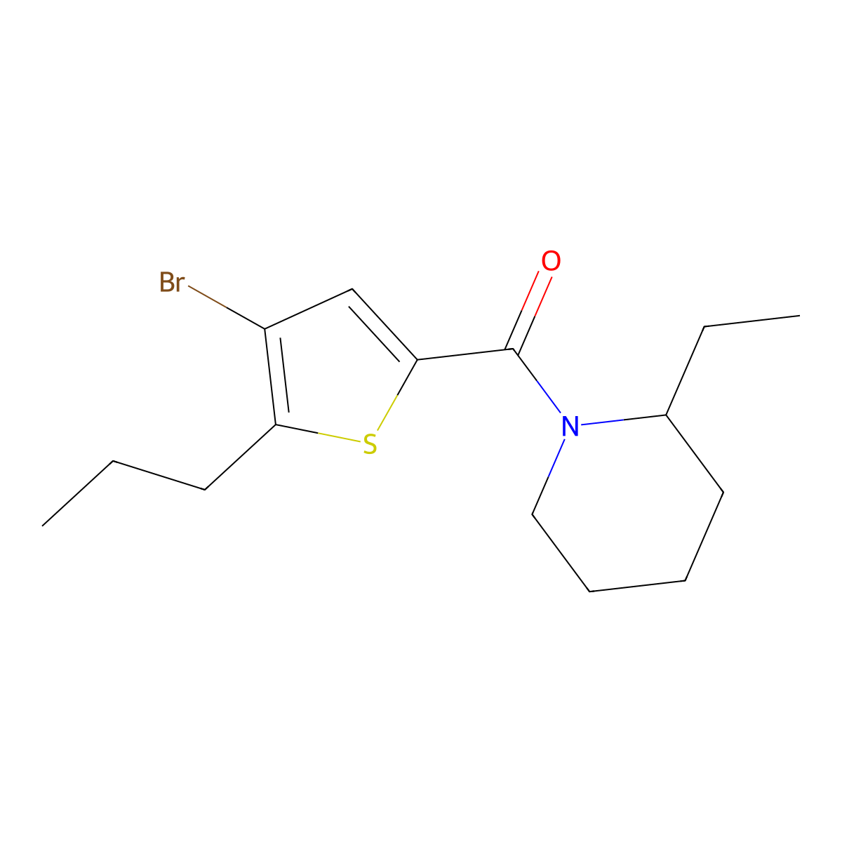 (4-Bromo-5-propylthiophen-2-yl)(2-ethylpiperidin-1-yl)methanone molecular structure, CAS 588676-75-9