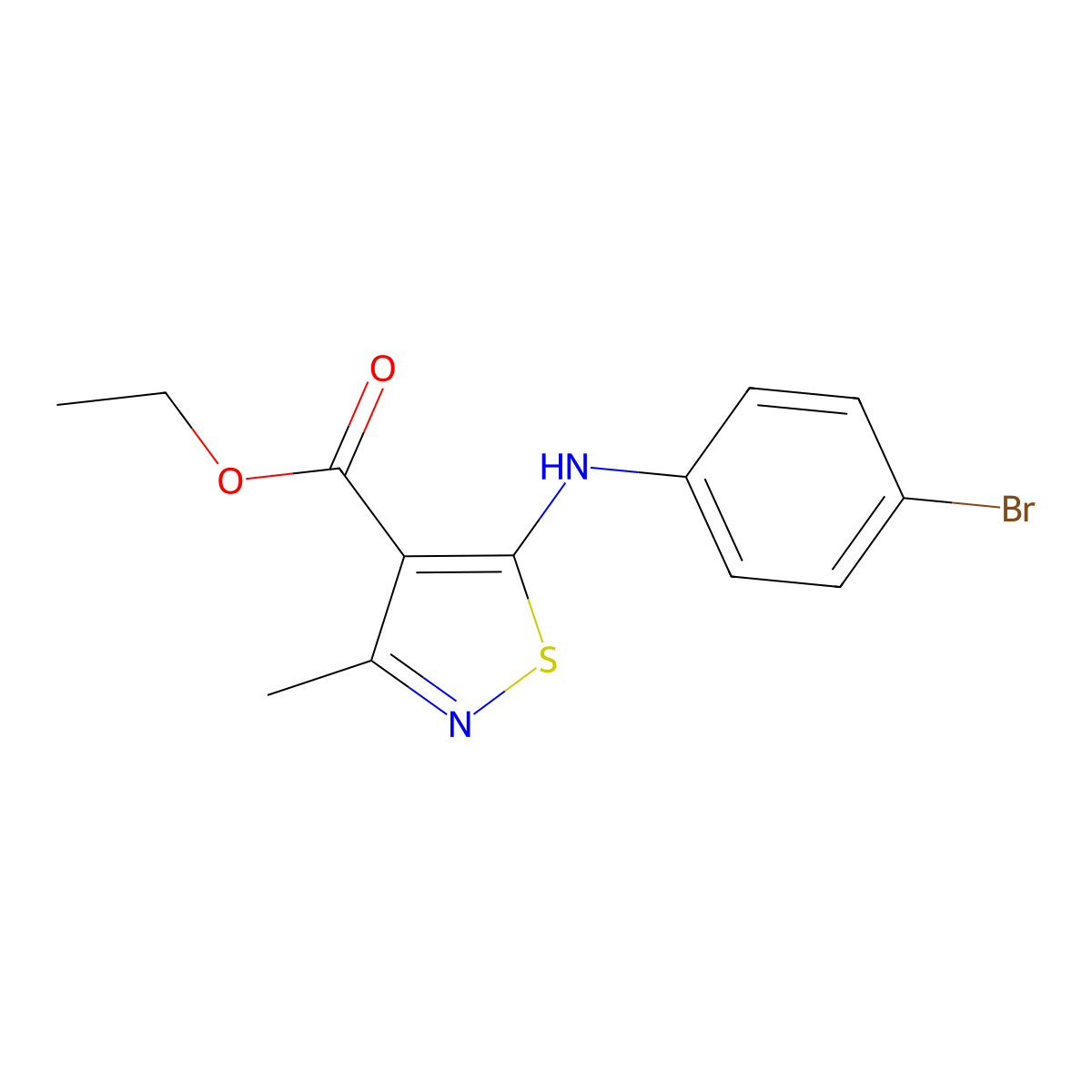 Ethyl 5-[(4-bromophenyl)amino]-3-methyl-1,2-thiazole-4-carboxylate molecular structure, CAS 588677-37-6