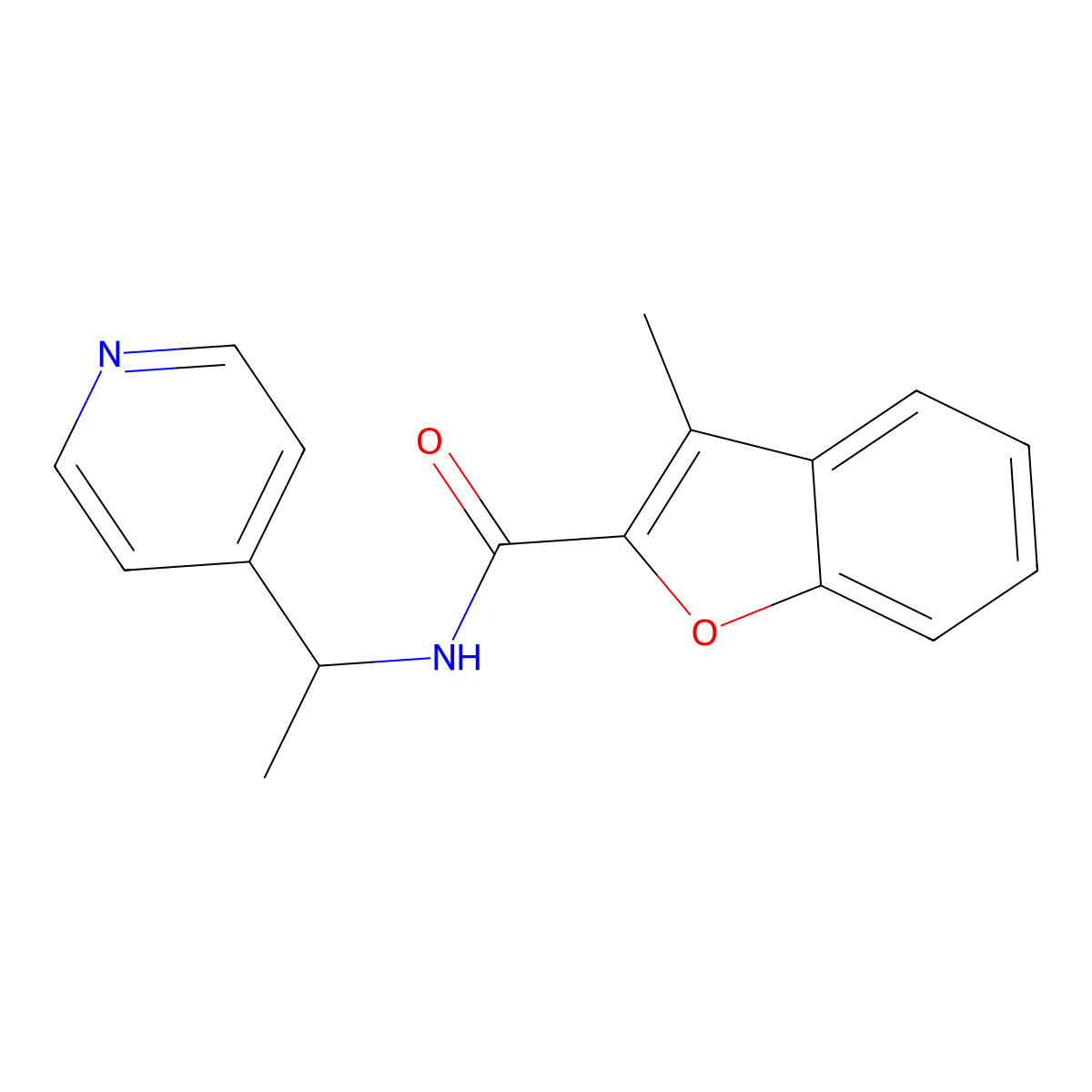 3-methyl-N-[1-(pyridin-4-yl)ethyl]-1-benzofuran-2-carboxamide molecular structure, CAS 588677-43-4