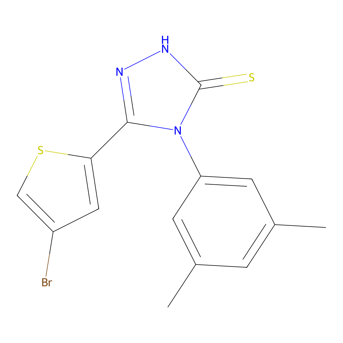 3-(4-bromothiophen-2-yl)-4-(3,5-dimethylphenyl)-1H-1,2,4-triazole-5-thione molecular structure, CAS 588677-87-6
