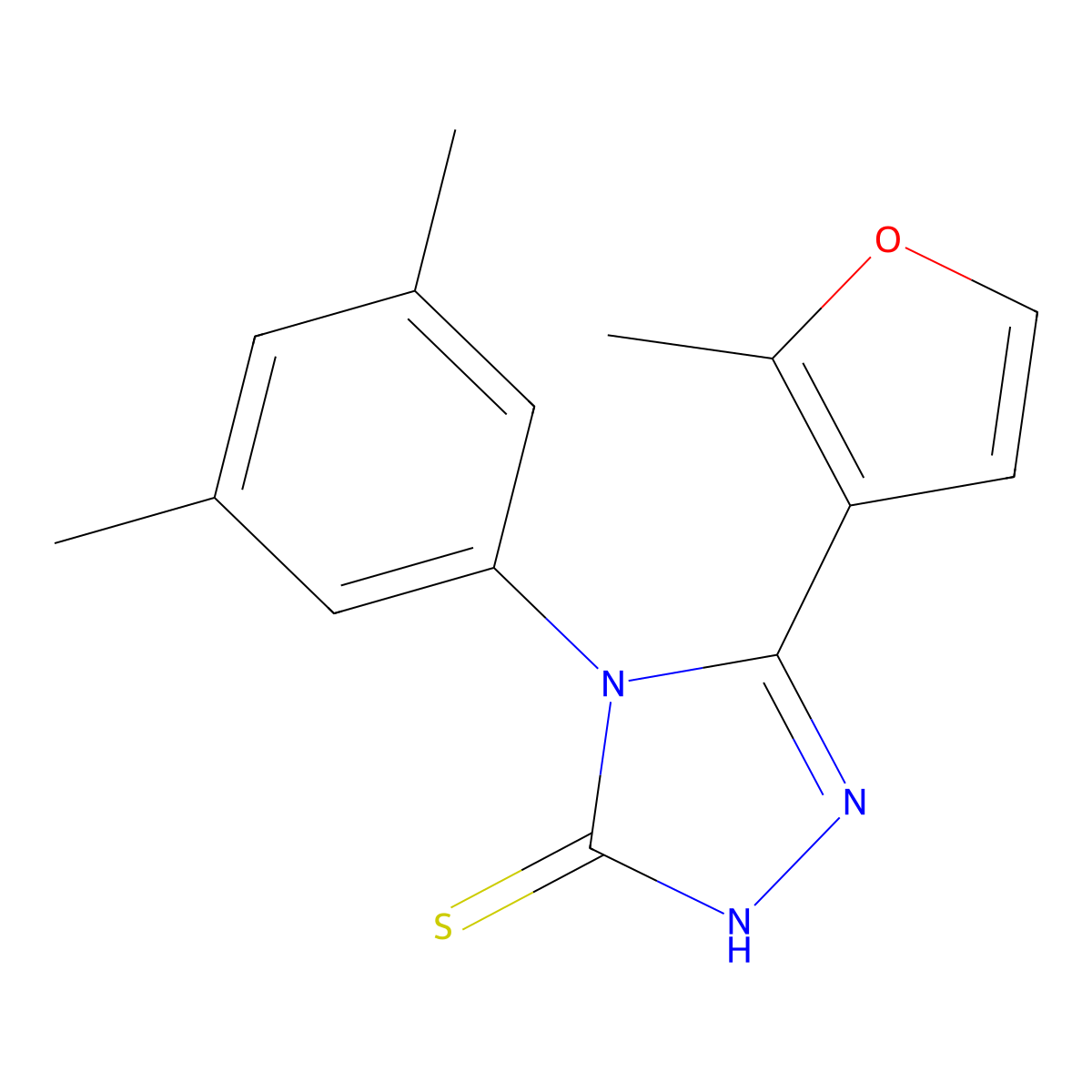 4-(3,5-dimethylphenyl)-3-(2-methylfuran-3-yl)-1H-1,2,4-triazole-5-thione molecular structure, CAS 588677-94-5