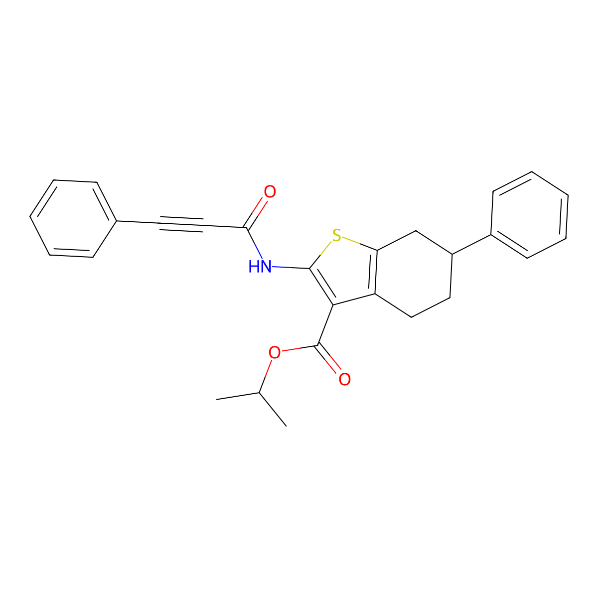 Propan-2-yl 6-phenyl-2-[(3-phenylprop-2-ynoyl)amino]-4,5,6,7-tetrahydro-1-benzothiophene-3-carboxylate molecular structure, CAS 588678-05-1
