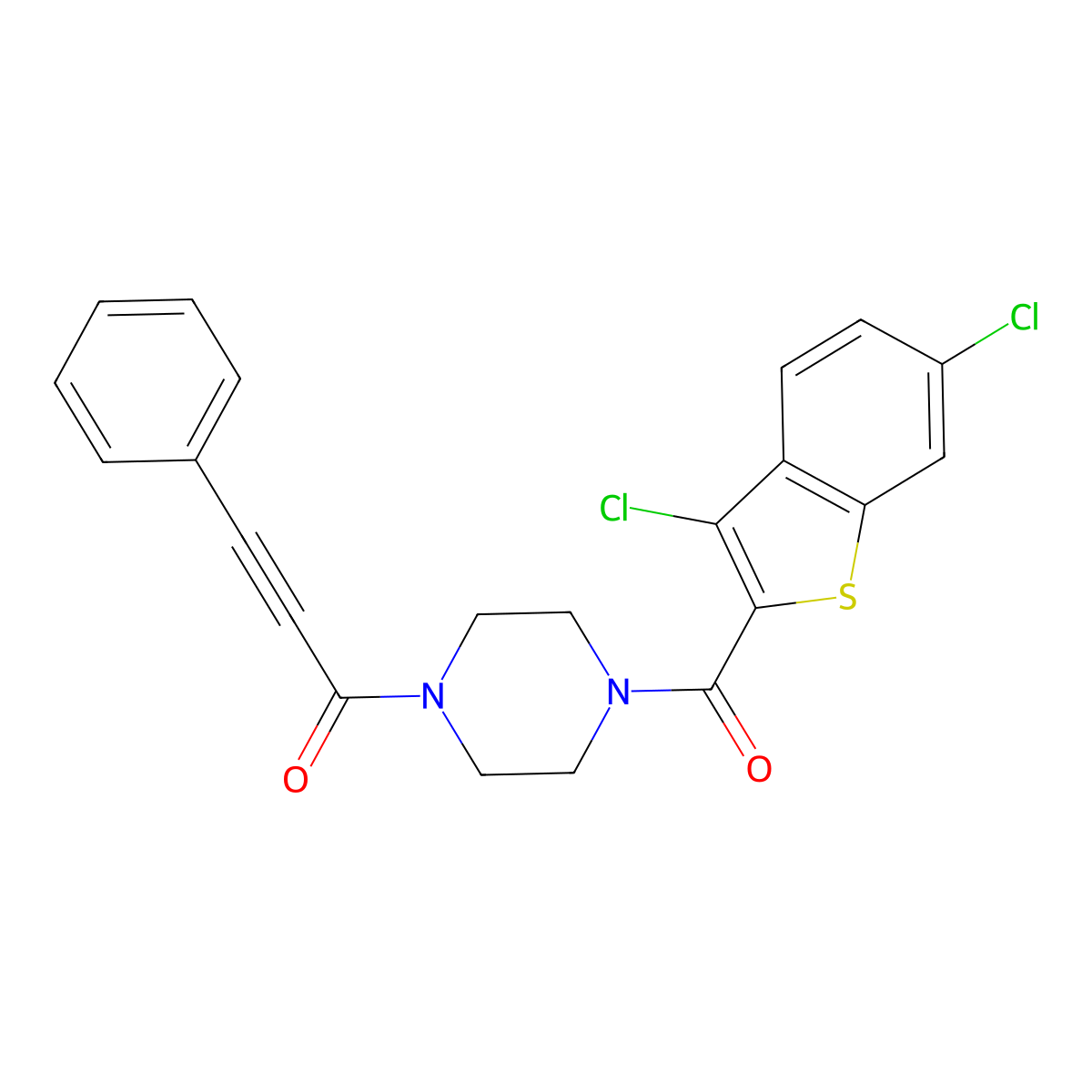 1-{4-[(3,6-Dichloro-1-benzothiophen-2-yl)carbonyl]piperazin-1-yl}-3-phenylprop-2-yn-1-one molecular structure, CAS 588678-08-4