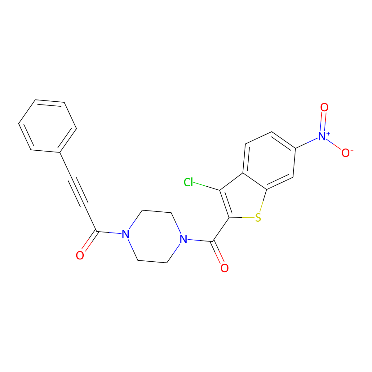1-{4-[(3-Chloro-6-nitro-1-benzothiophen-2-yl)carbonyl]piperazin-1-yl}-3-phenylprop-2-yn-1-one molecular structure, CAS 588678-10-8