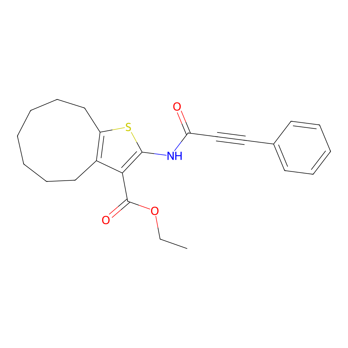 ethyl 2-[(3-phenylprop-2-ynoyl)amino]-5,6,7,8,9,10-hexahydro-4H-cyclonona[b]thiophene-3-carboxylate molecular structure, CAS 588678-11-9