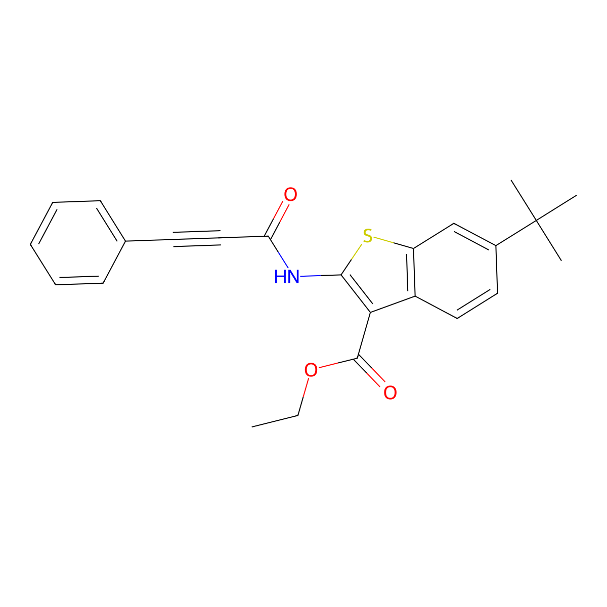 Ethyl 6-tert-butyl-2-[(3-phenylprop-2-ynoyl)amino]-1-benzothiophene-3-carboxylate molecular structure, CAS 588678-15-3
