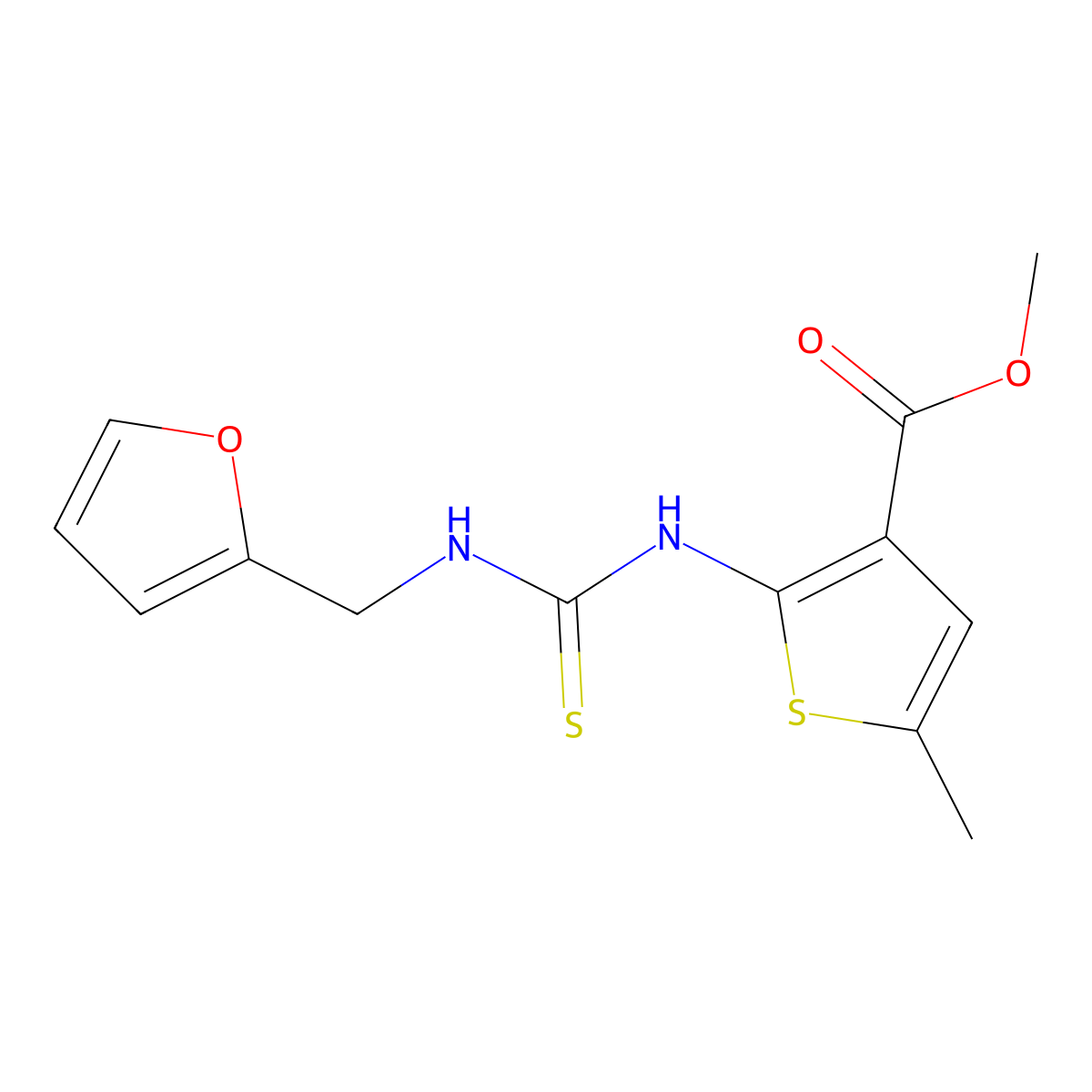 Methyl 2-{[(furan-2-ylmethyl)carbamothioyl]amino}-5-methylthiophene-3-carboxylate molecular structure, CAS 588678-63-1