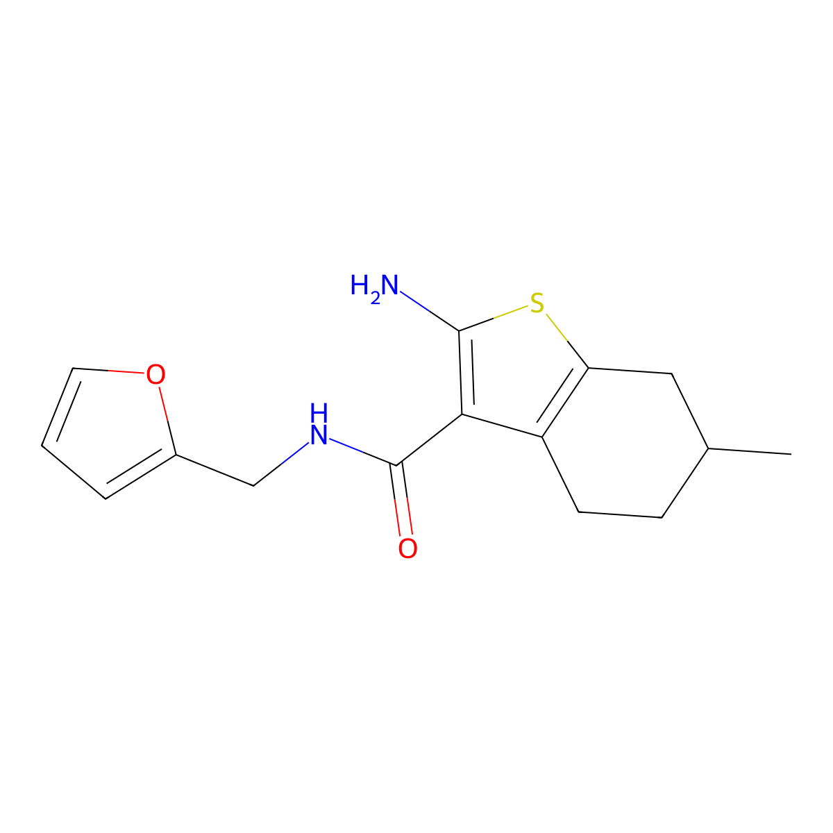 2-amino-N-(2-furylmethyl)-6-methyl-4,5,6,7-tetrahydro-1-benzothiophene-3-carboxamide molecular structure, CAS 588678-83-5
