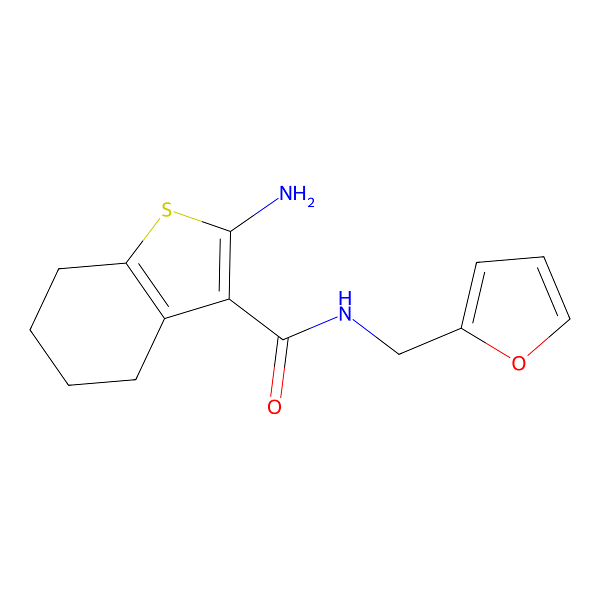 2-amino-N-(2-furylmethyl)-4,5,6,7-tetrahydro-1-benzothiophene-3-carboxamide molecular structure, CAS 588678-85-7