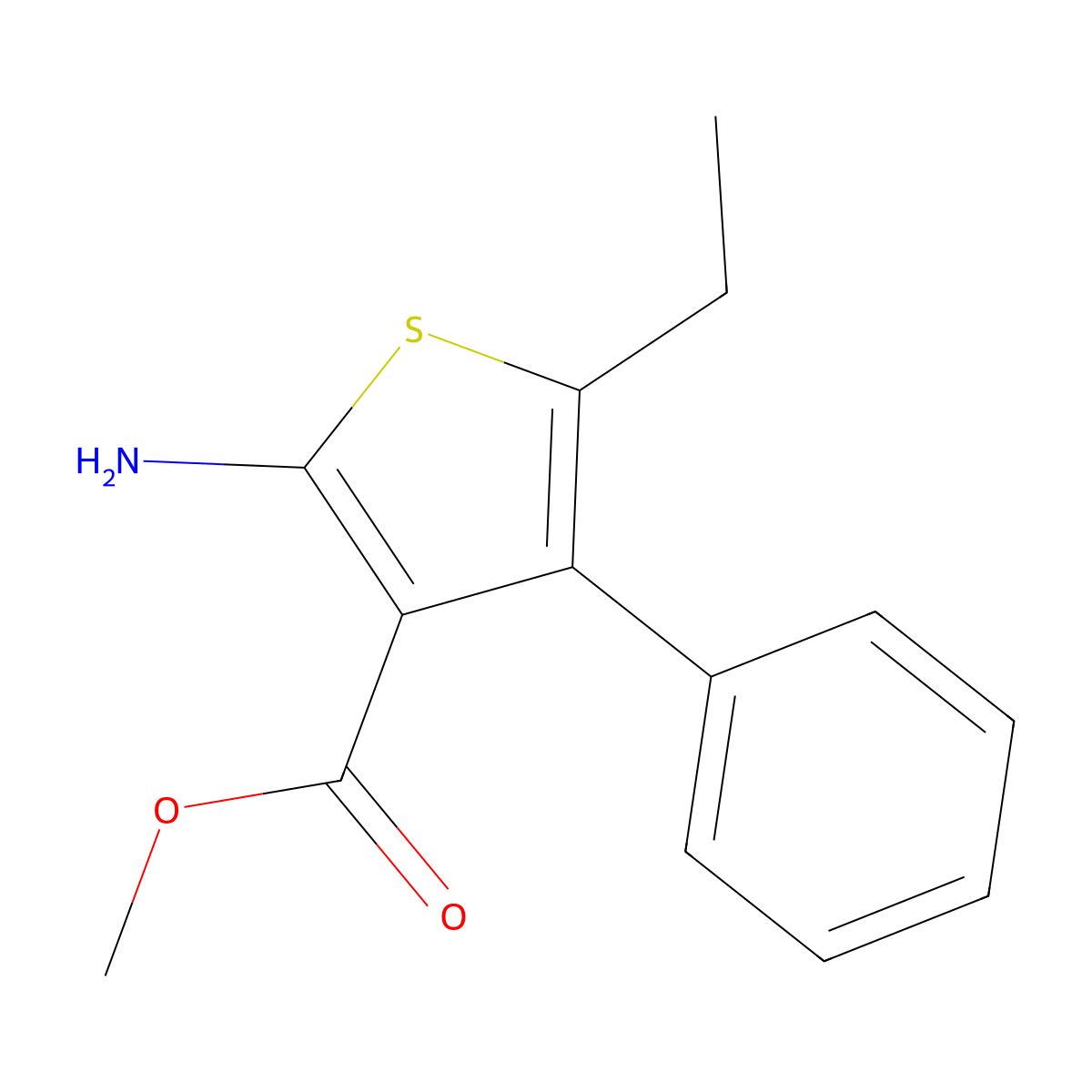 Methyl 2-amino-5-ethyl-4-phenylthiophene-3-carboxylate molecular structure, CAS 588678-88-0
