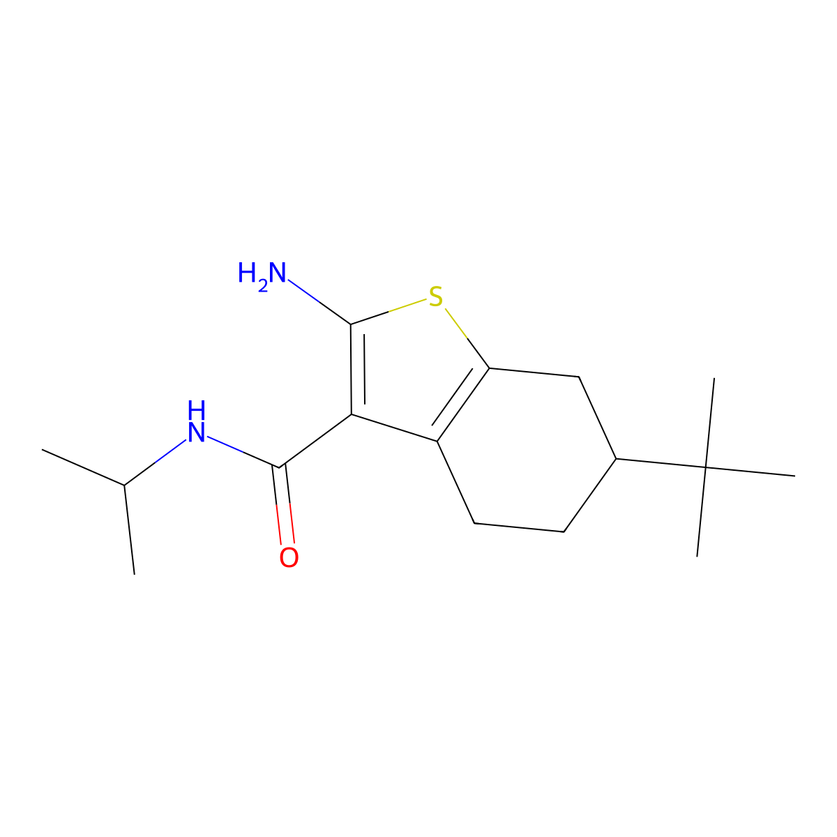 2-Amino-6-(1,1-dimethylethyl)-4,5,6,7-tetrahydro-N-(1-methylethyl)benzo(b)thiophene-3-carboxamide molecular structure, CAS 588678-89-1