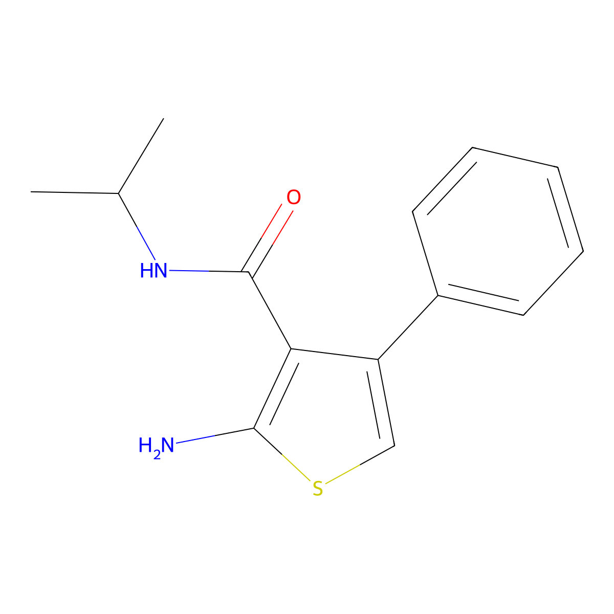 2-Amino-N-(1-methylethyl)-4-phenyl-3-thiophenecarboxamide molecular structure, CAS 588678-90-4
