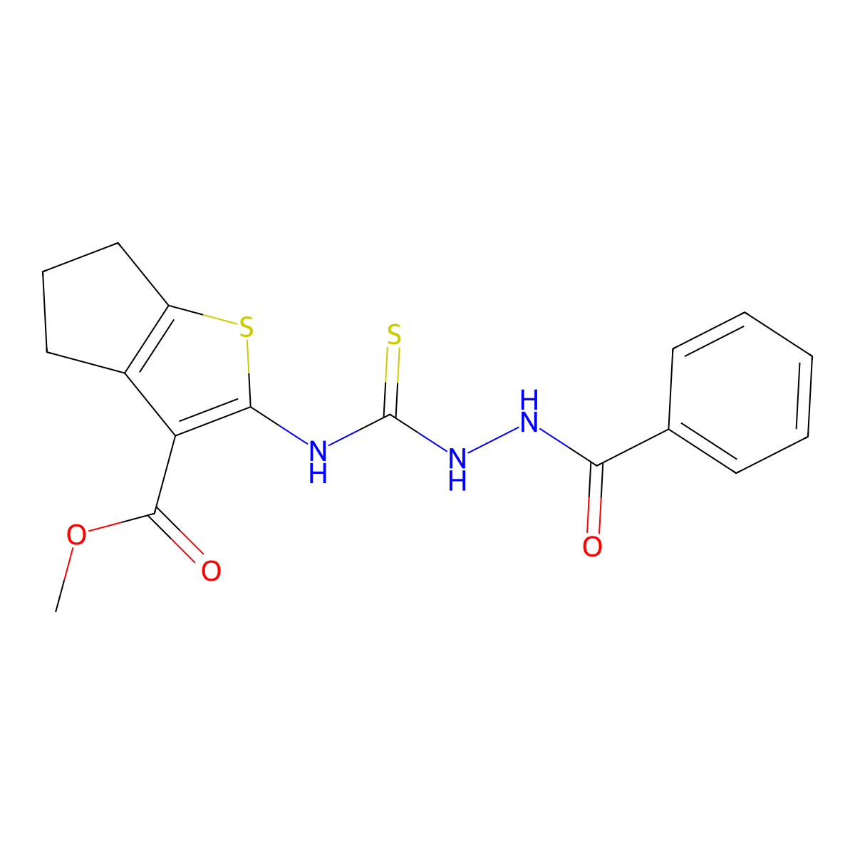 methyl 2-({[2-(phenylcarbonyl)hydrazinyl]carbonothioyl}amino)-5,6-dihydro-4H-cyclopenta[b]thiophene-3-carboxylate molecular structure, CAS 588679-23-6
