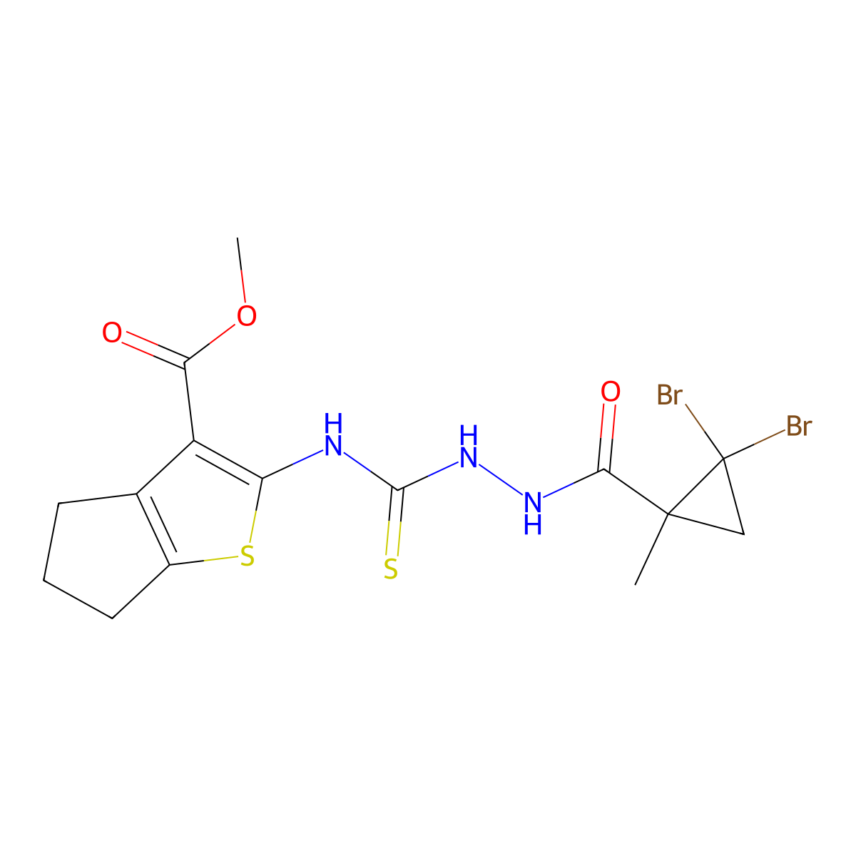 methyl 2-[({2-[(2,2-dibromo-1-methylcyclopropyl)carbonyl]hydrazinyl}carbonothioyl)amino]-5,6-dihydro-4H-cyclopenta[b]thiophene-3-carboxylate molecular structure, CAS 588679-30-5