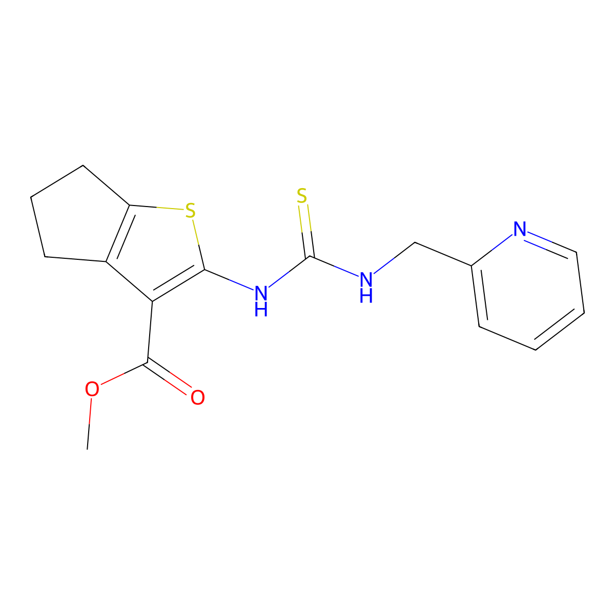 methyl 2-{[(pyridin-2-ylmethyl)carbamothioyl]amino}-5,6-dihydro-4H-cyclopenta[b]thiophene-3-carboxylate molecular structure, CAS 588679-60-1