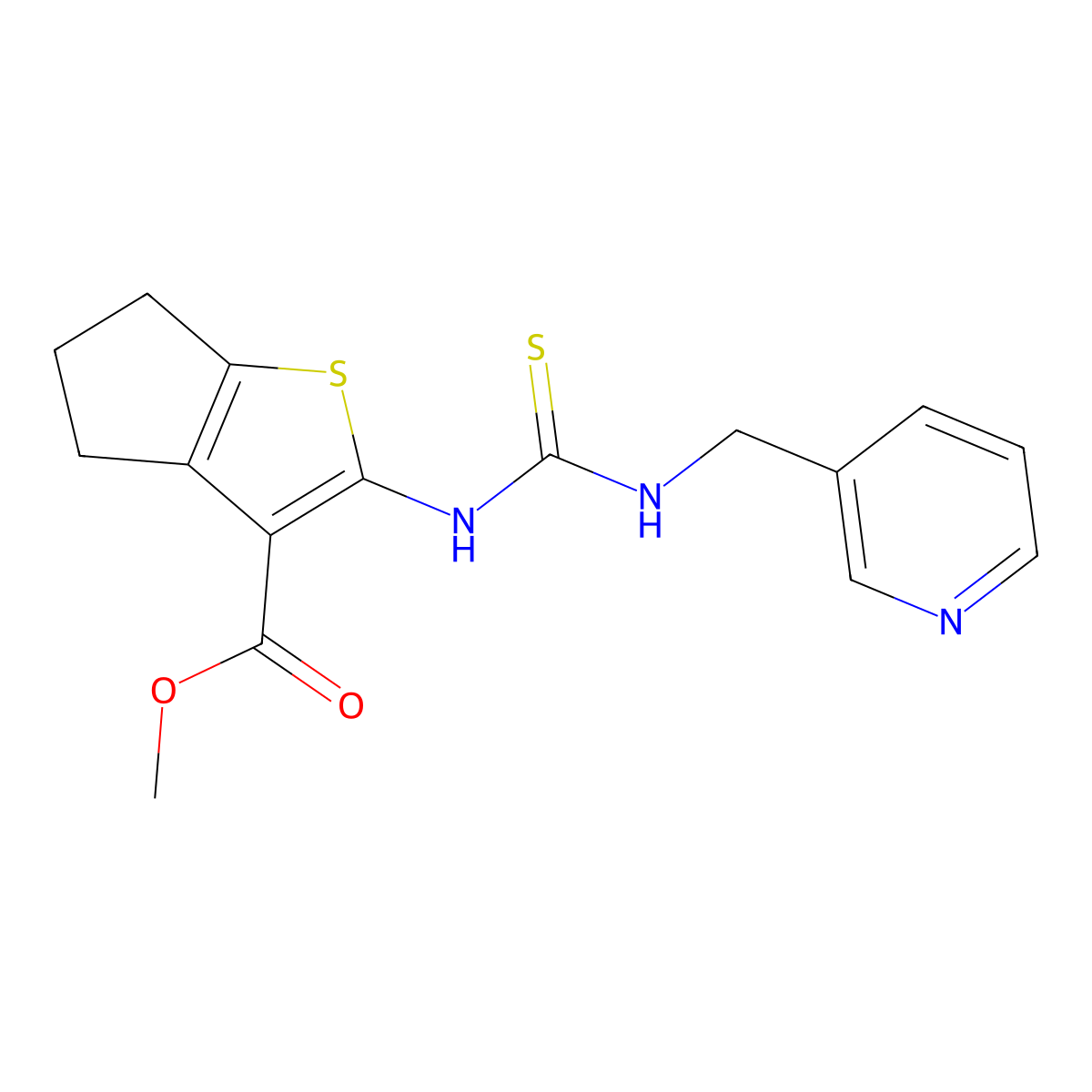 methyl 2-(pyridin-3-ylmethylcarbamothioylamino)-5,6-dihydro-4H-cyclopenta[b]thiophene-3-carboxylate molecular structure, CAS 588679-61-2