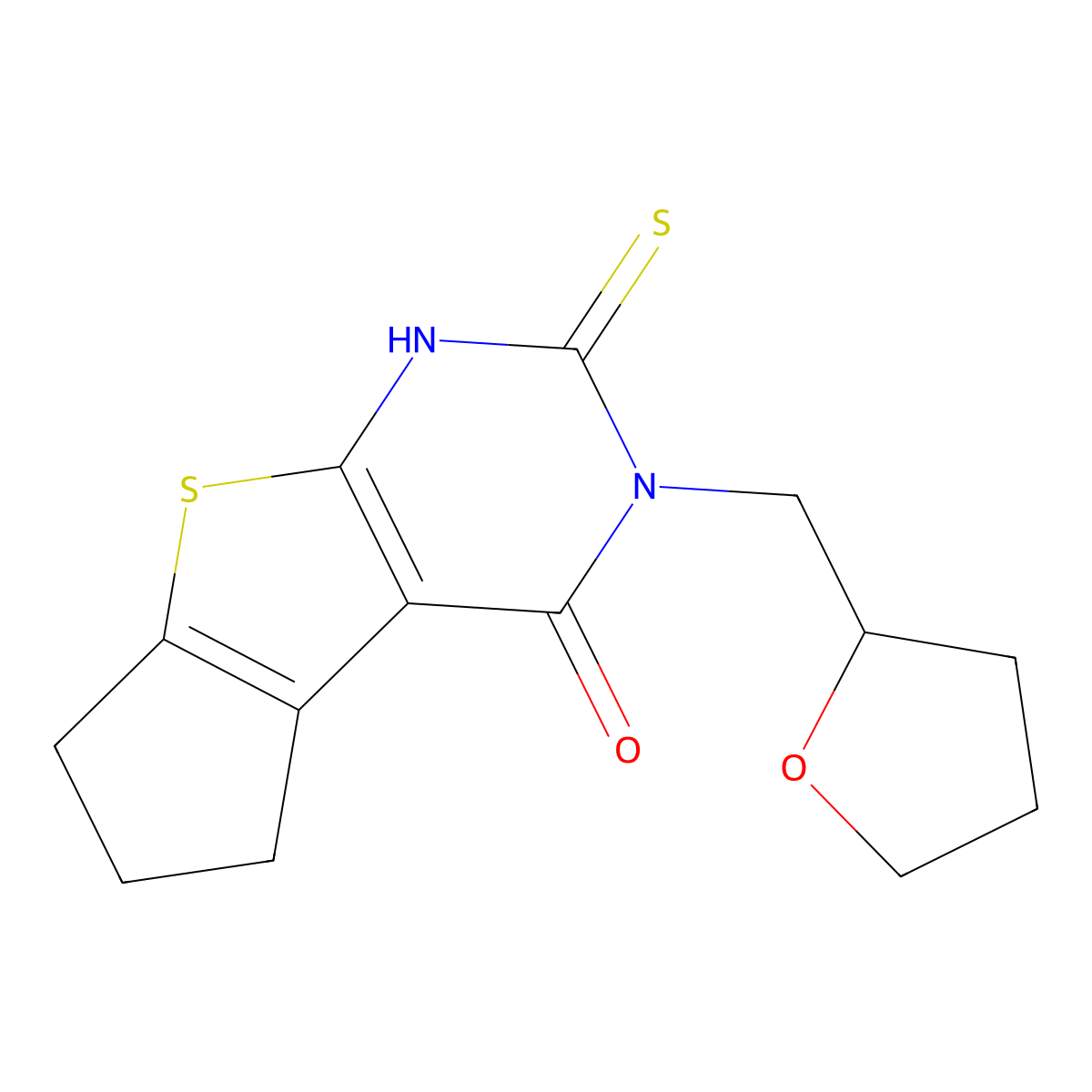 11-(Oxolan-2-ylmethyl)-10-sulfanyl-7-thia-9,11-diazatricyclo[6.4.0.0,2,6]dodeca-1(8),2(6),9-trien-12-one molecular structure, CAS 588680-19-7