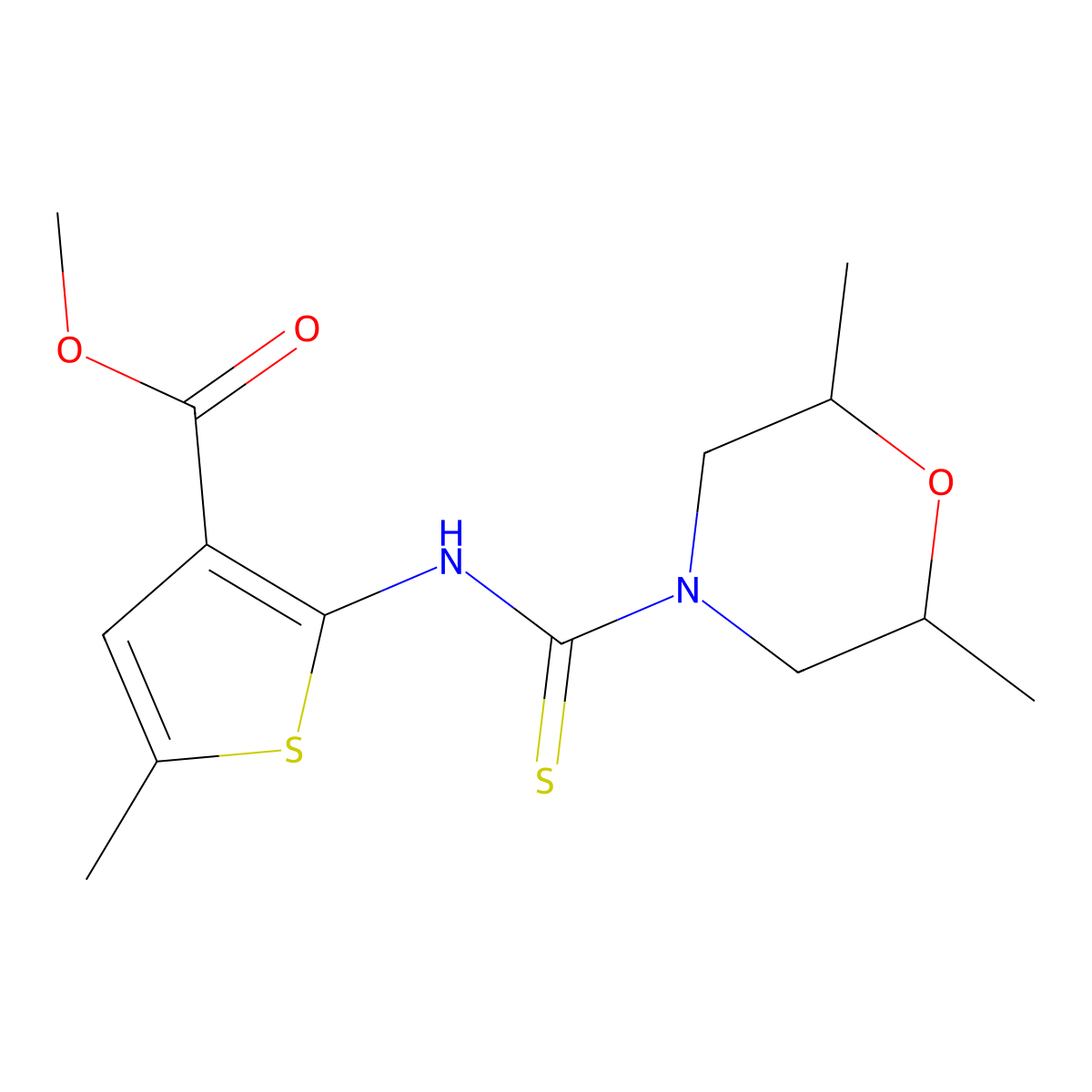 Methyl 2-{[(2,6-dimethylmorpholin-4-yl)carbonothioyl]amino}-5-methylthiophene-3-carboxylate molecular structure, CAS 588680-25-5