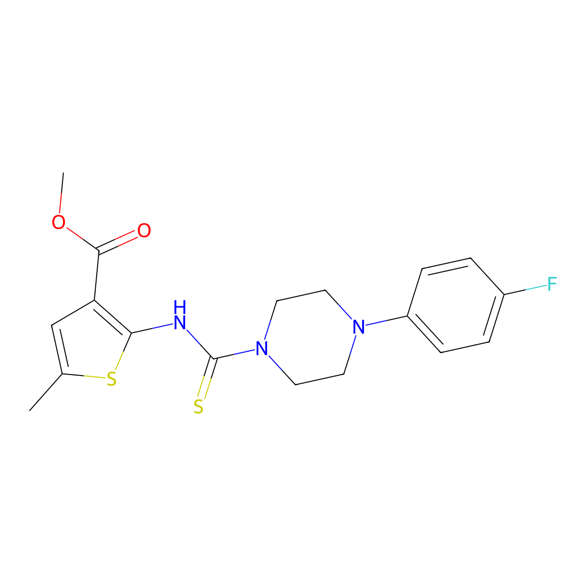 Methyl 2-({[4-(4-fluorophenyl)piperazin-1-yl]carbonothioyl}amino)-5-methylthiophene-3-carboxylate molecular structure, CAS 588680-26-6