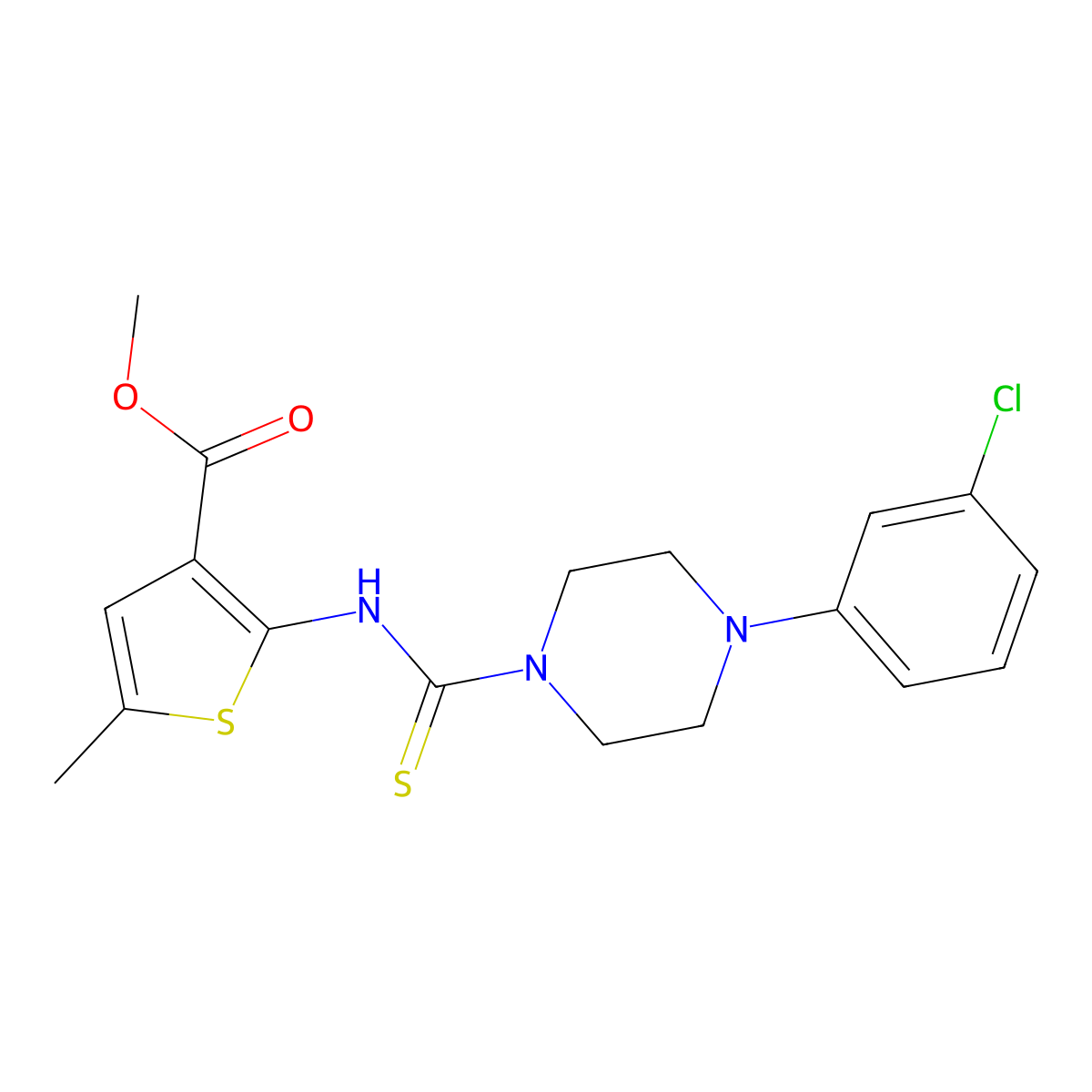 Methyl 2-({[4-(3-chlorophenyl)piperazin-1-yl]carbonothioyl}amino)-5-methylthiophene-3-carboxylate molecular structure, CAS 588680-38-0