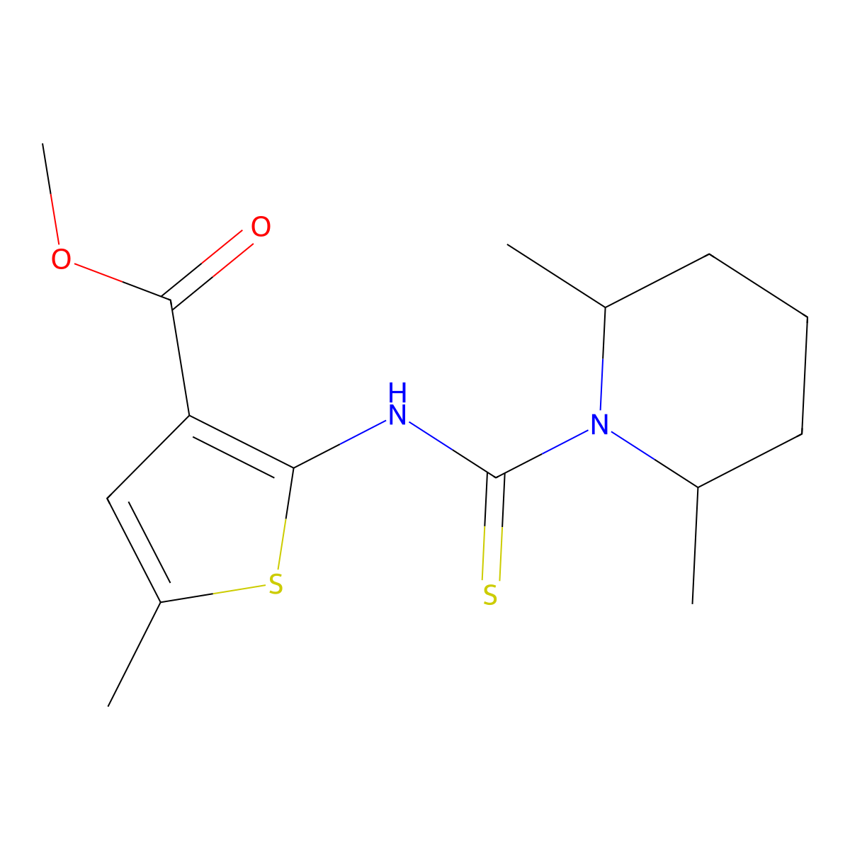 Methyl 2-{[(2,6-dimethylpiperidin-1-yl)carbonothioyl]amino}-5-methylthiophene-3-carboxylate molecular structure, CAS 588680-41-5