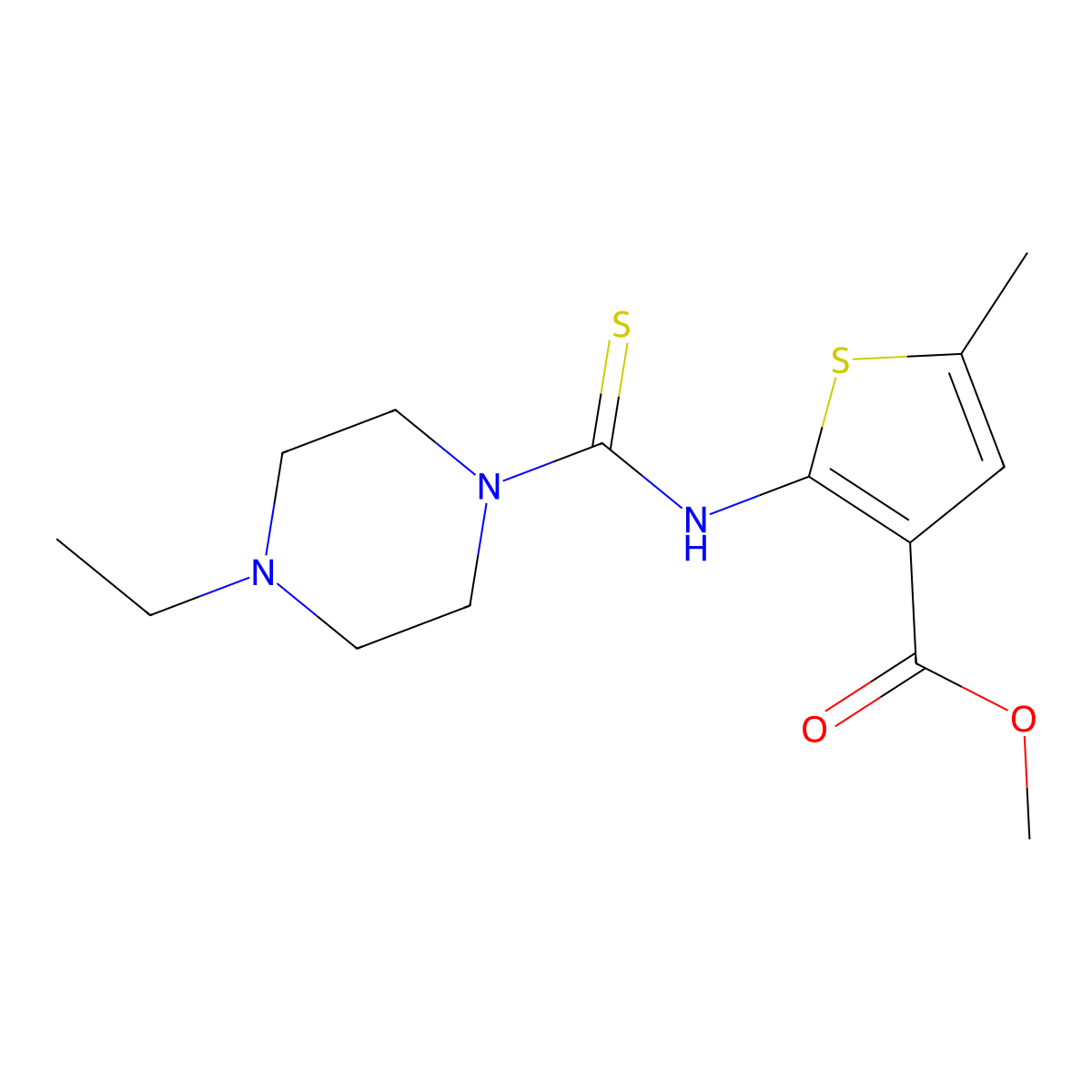 Methyl 2-{[(4-ethylpiperazin-1-yl)carbonothioyl]amino}-5-methylthiophene-3-carboxylate molecular structure, CAS 588680-43-7