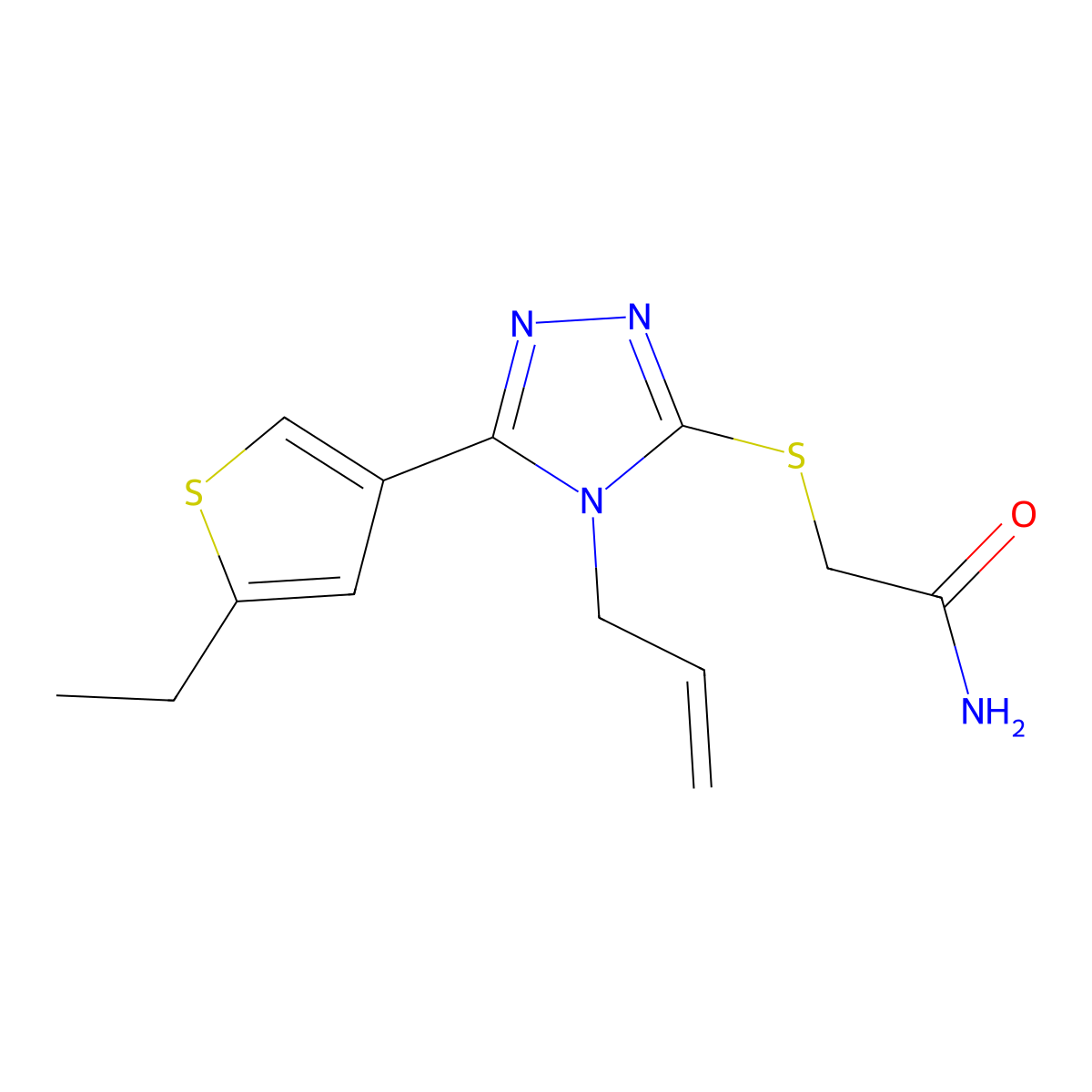 2-[[5-(5-Ethylthiophen-3-yl)-4-prop-2-enyl-1,2,4-triazol-3-yl]sulfanyl]acetamide molecular structure, CAS 588680-47-1