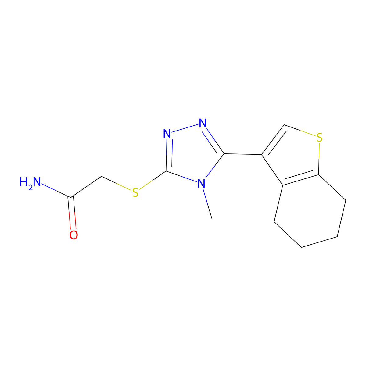 2-[[4-Methyl-5-(4,5,6,7-tetrahydro-1-benzothiophen-3-yl)-1,2,4-triazol-3-yl]sulfanyl]acetamide molecular structure, CAS 588680-49-3