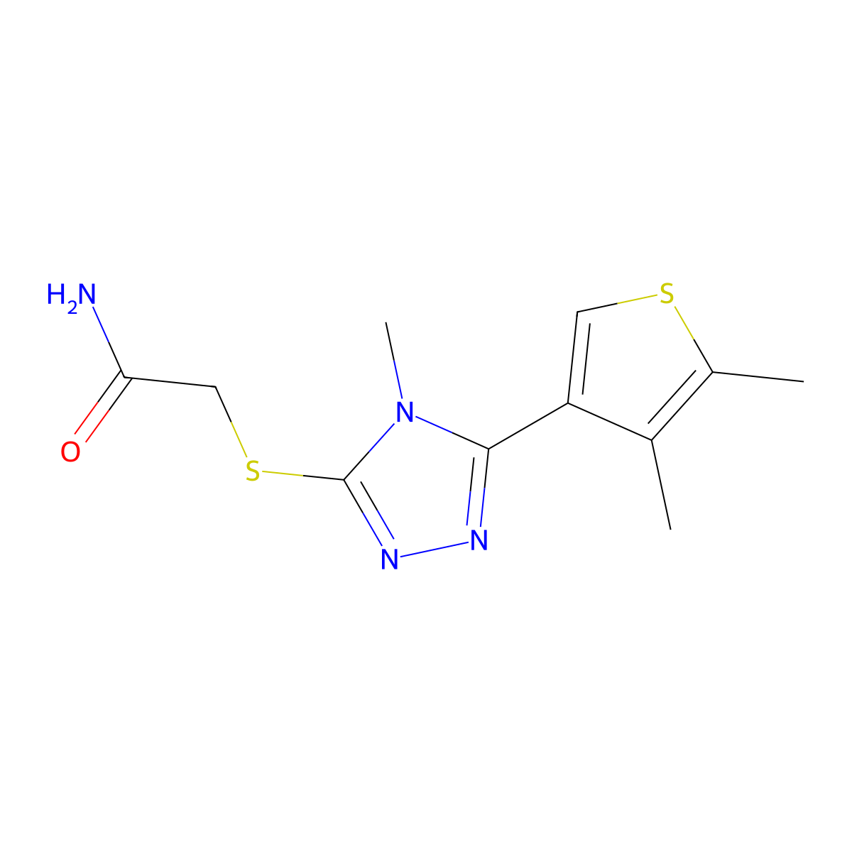 2-[[5-(4,5-Dimethylthiophen-3-yl)-4-methyl-1,2,4-triazol-3-yl]sulfanyl]acetamide molecular structure, CAS 588680-51-7