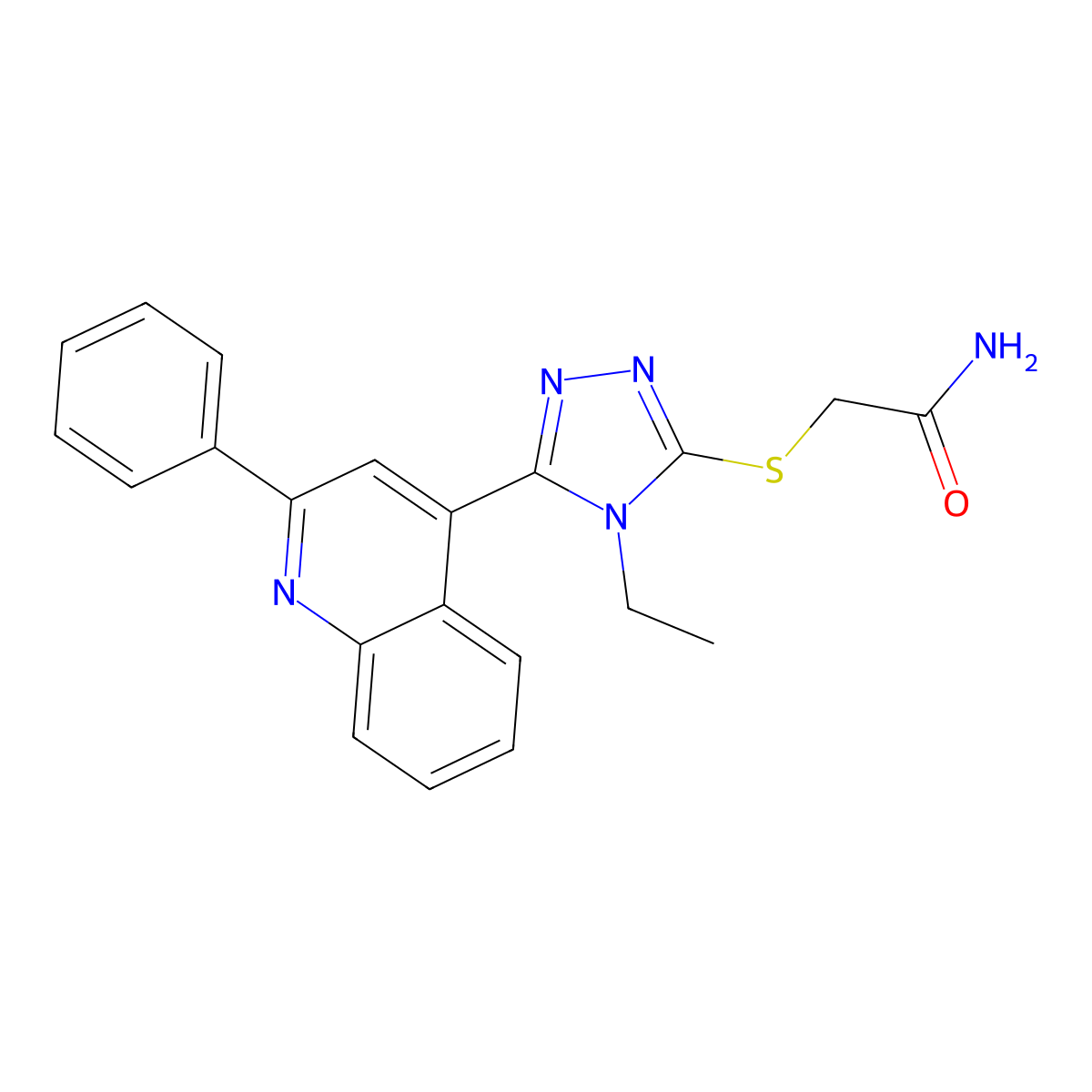 2-[[4-Ethyl-5-(2-phenylquinolin-4-yl)-1,2,4-triazol-3-yl]sulfanyl]acetamide molecular structure, CAS 588680-55-1