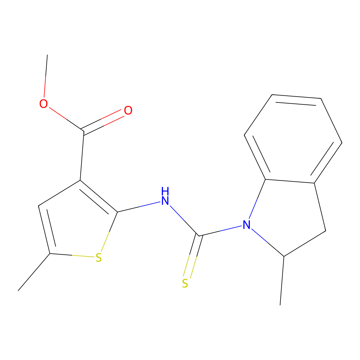 methyl 5-methyl-2-{[(2-methyl-2,3-dihydro-1H-indol-1-yl)carbonothioyl]amino}thiophene-3-carboxylate molecular structure, CAS 588680-64-2